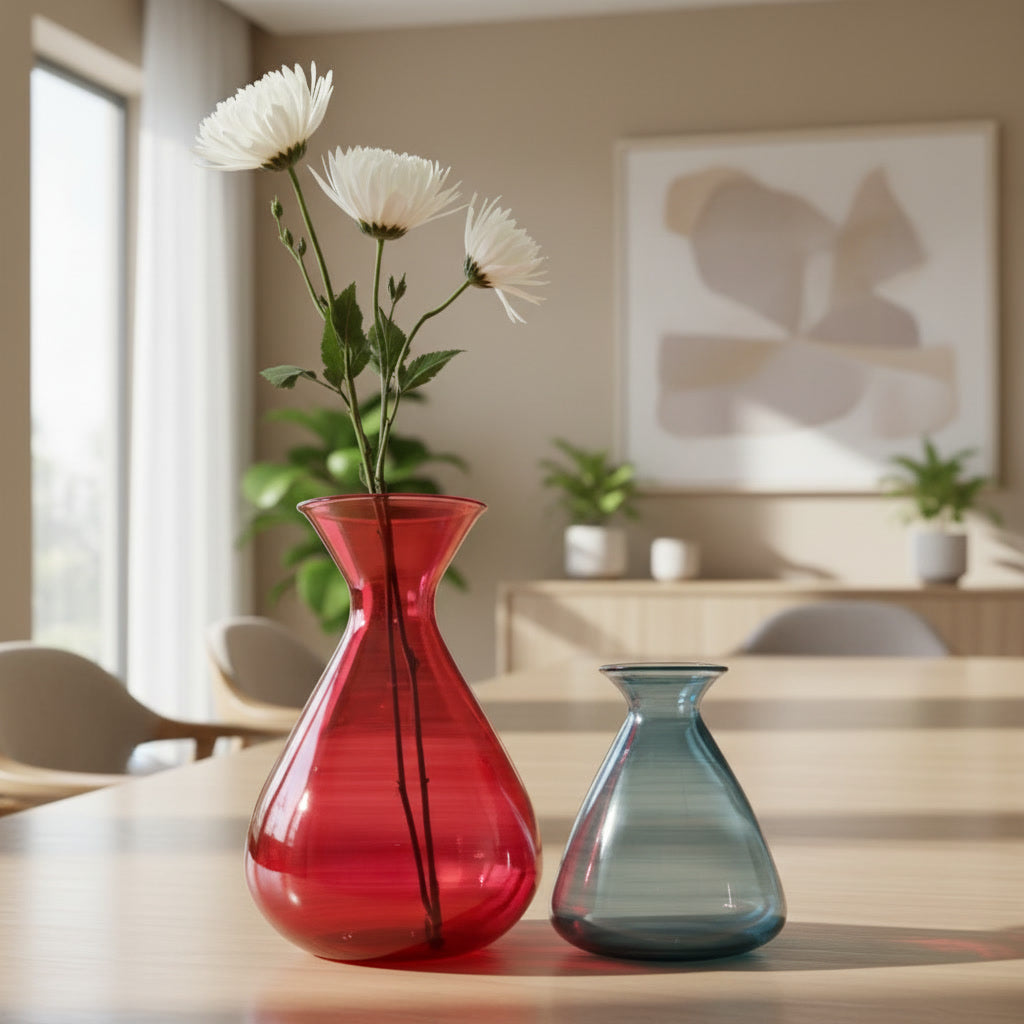 Hand Blown Colored Glass Flower Vase