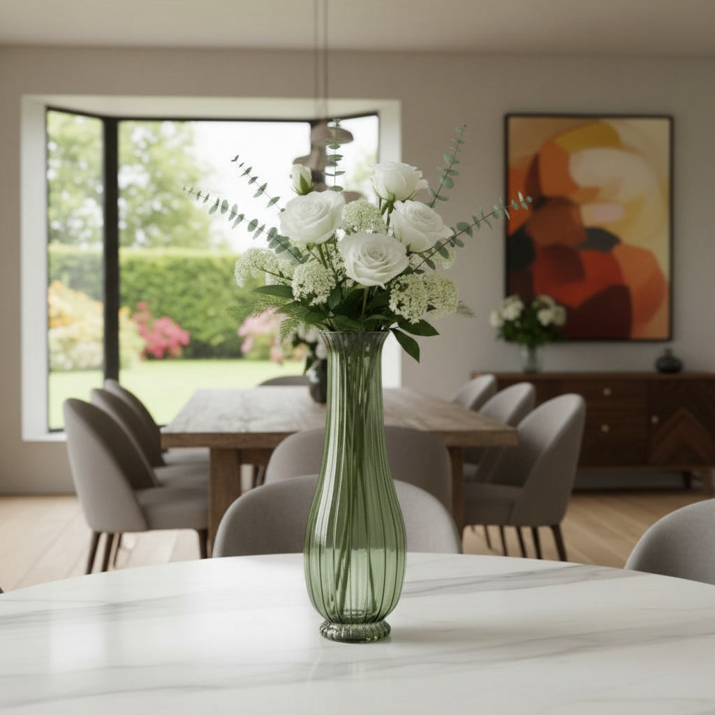 Hand Blown Ribbed Glass Vase – Tall Flower Vase in Custom Colors