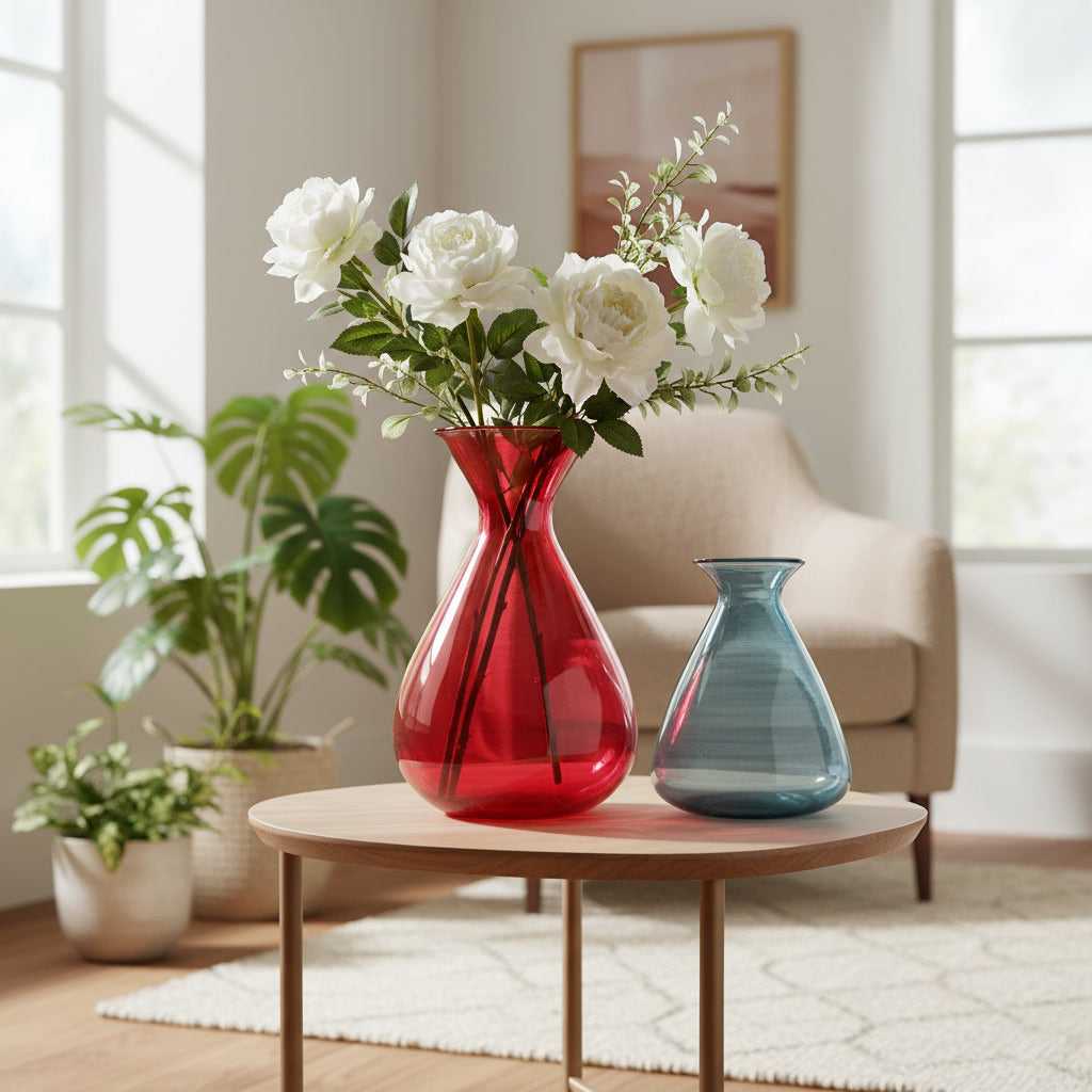Hand Blown Colored Glass Flower Vase