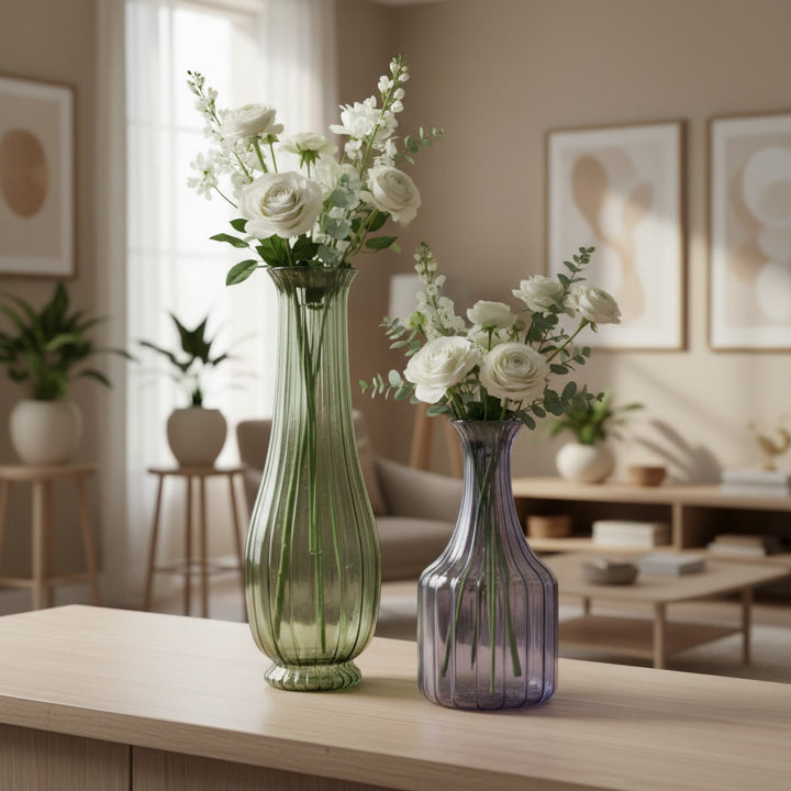 Hand Blown Ribbed Glass Vase – Tall Flower Vase in Custom Colors