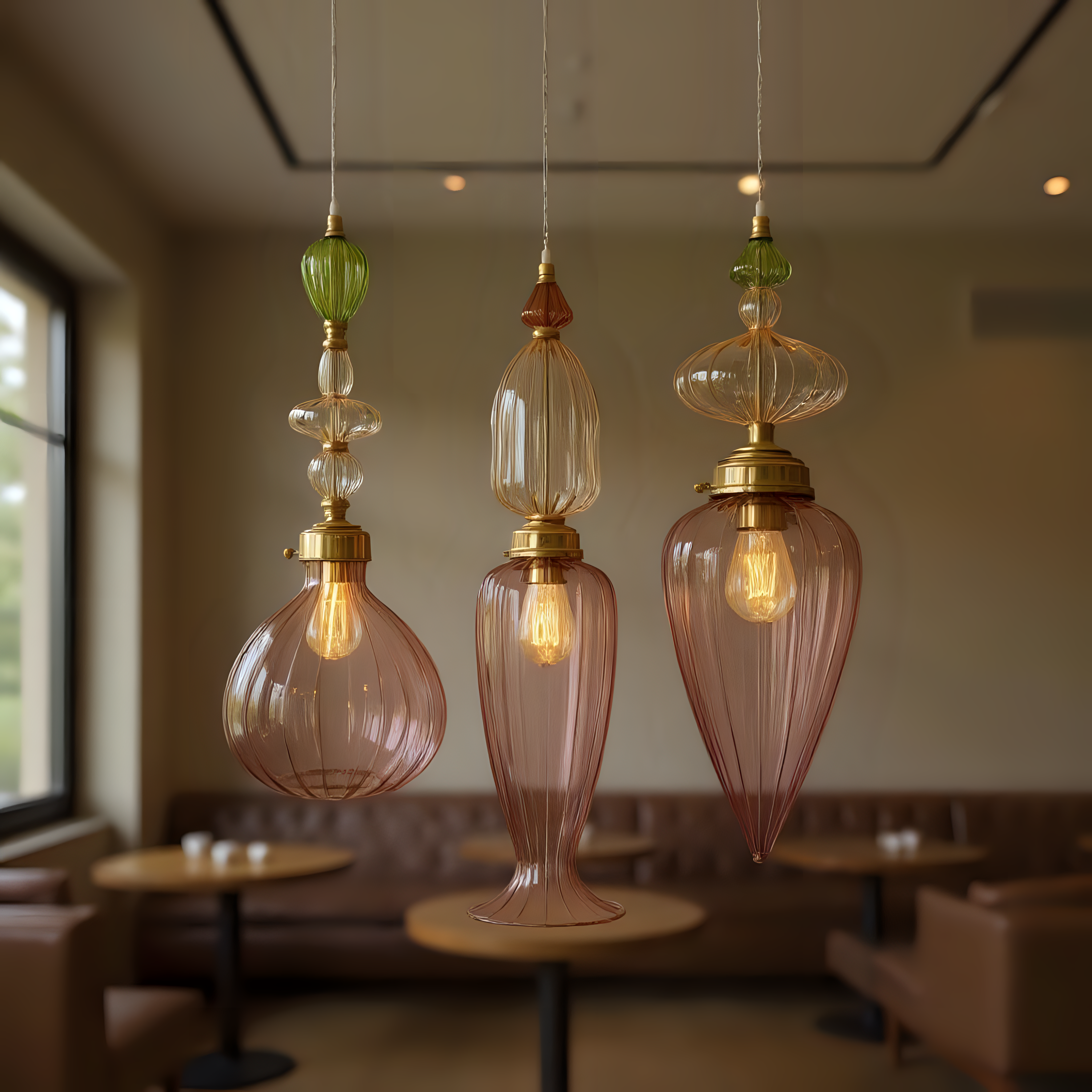 Blown Glass Pendant Light Set