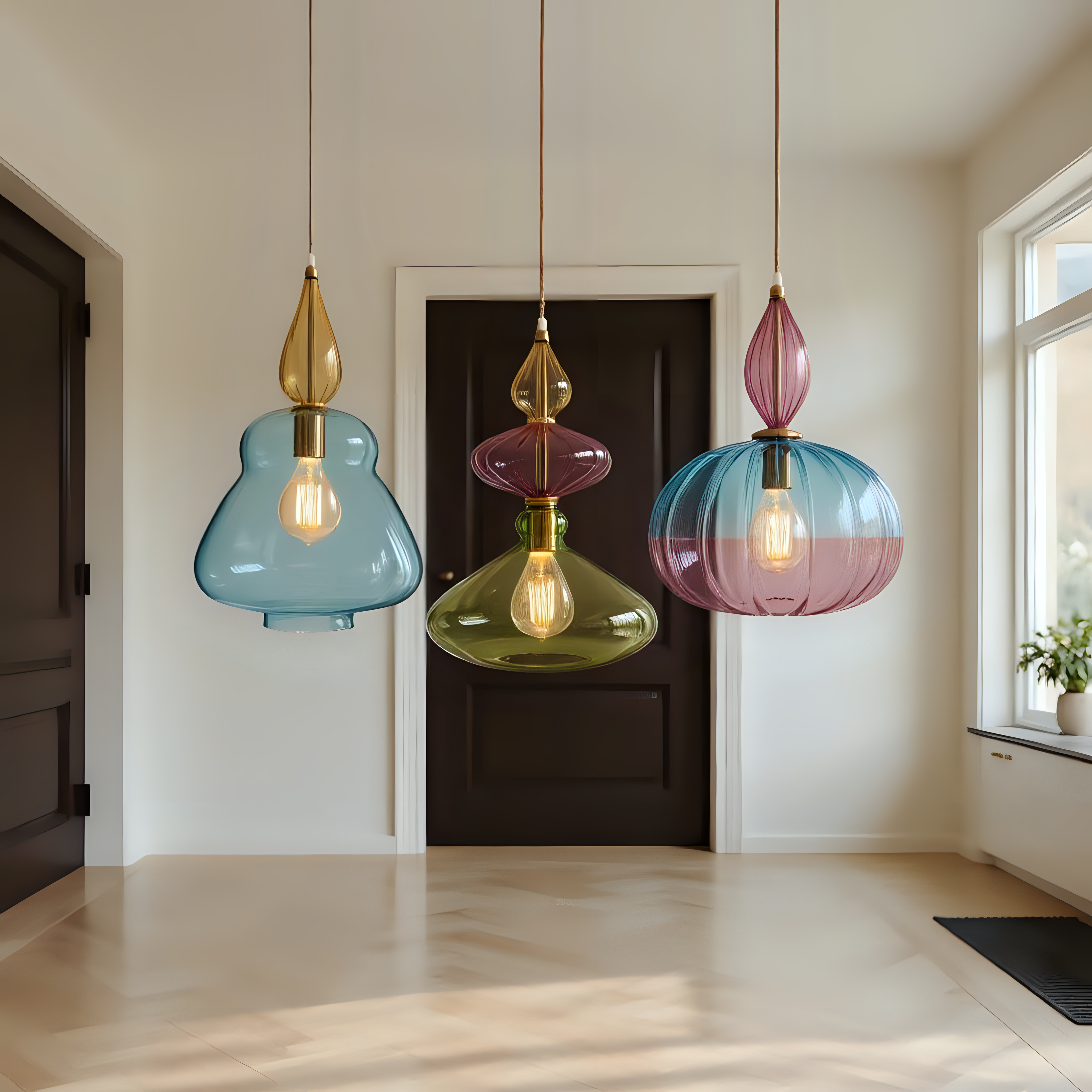Blown Glass Pendant Lights Set