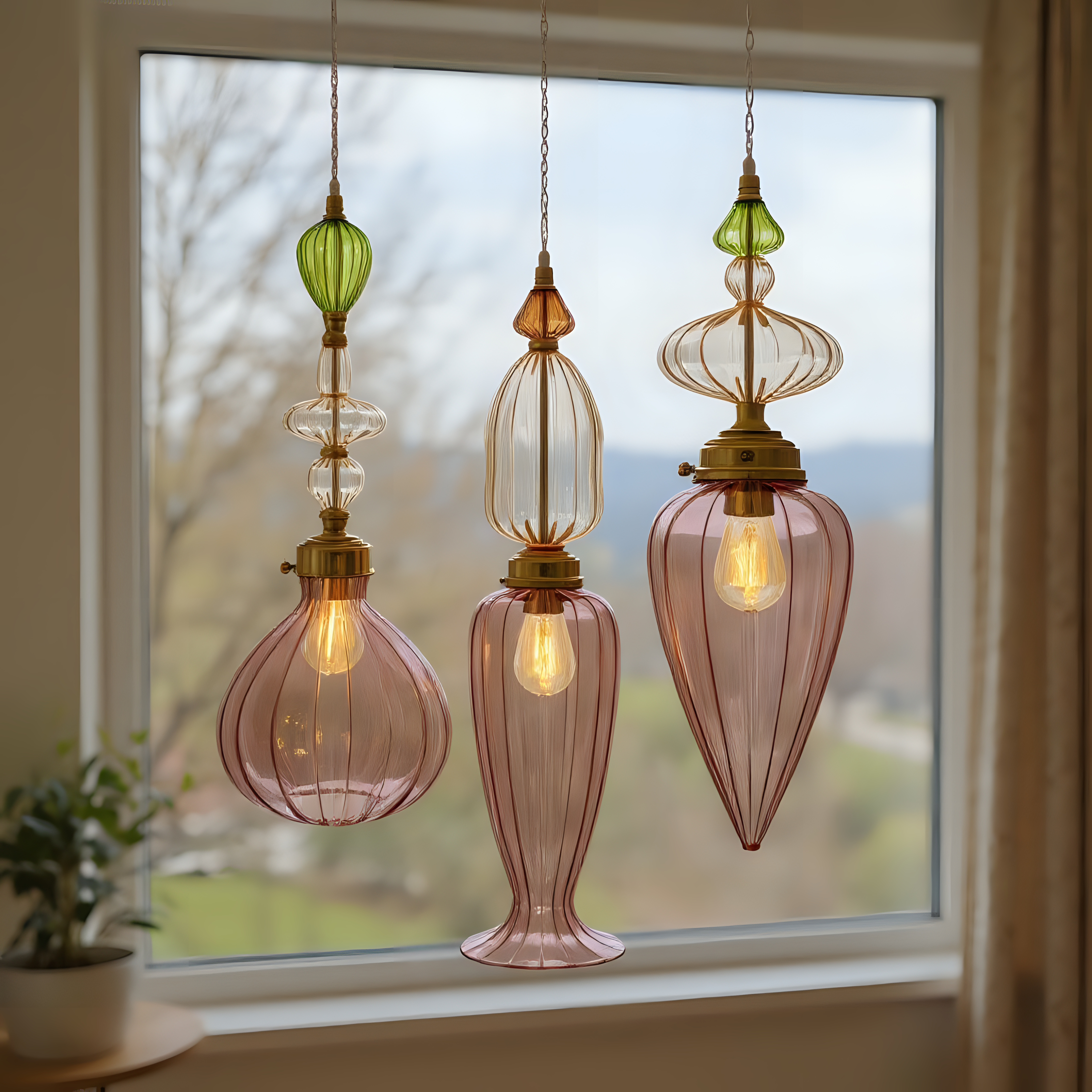 Blown Glass Pendant Light Set