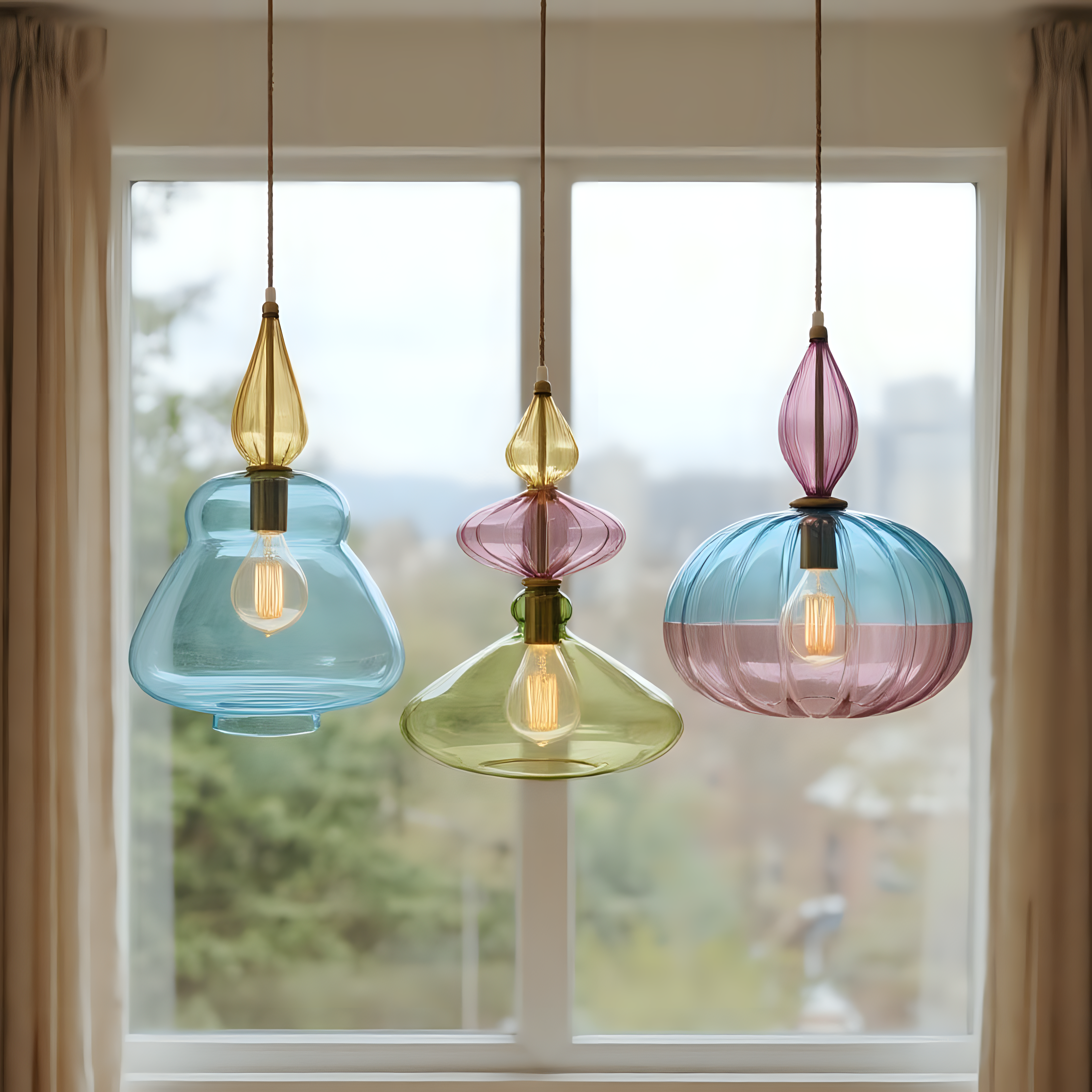 Blown Glass Pendant Lights Set
