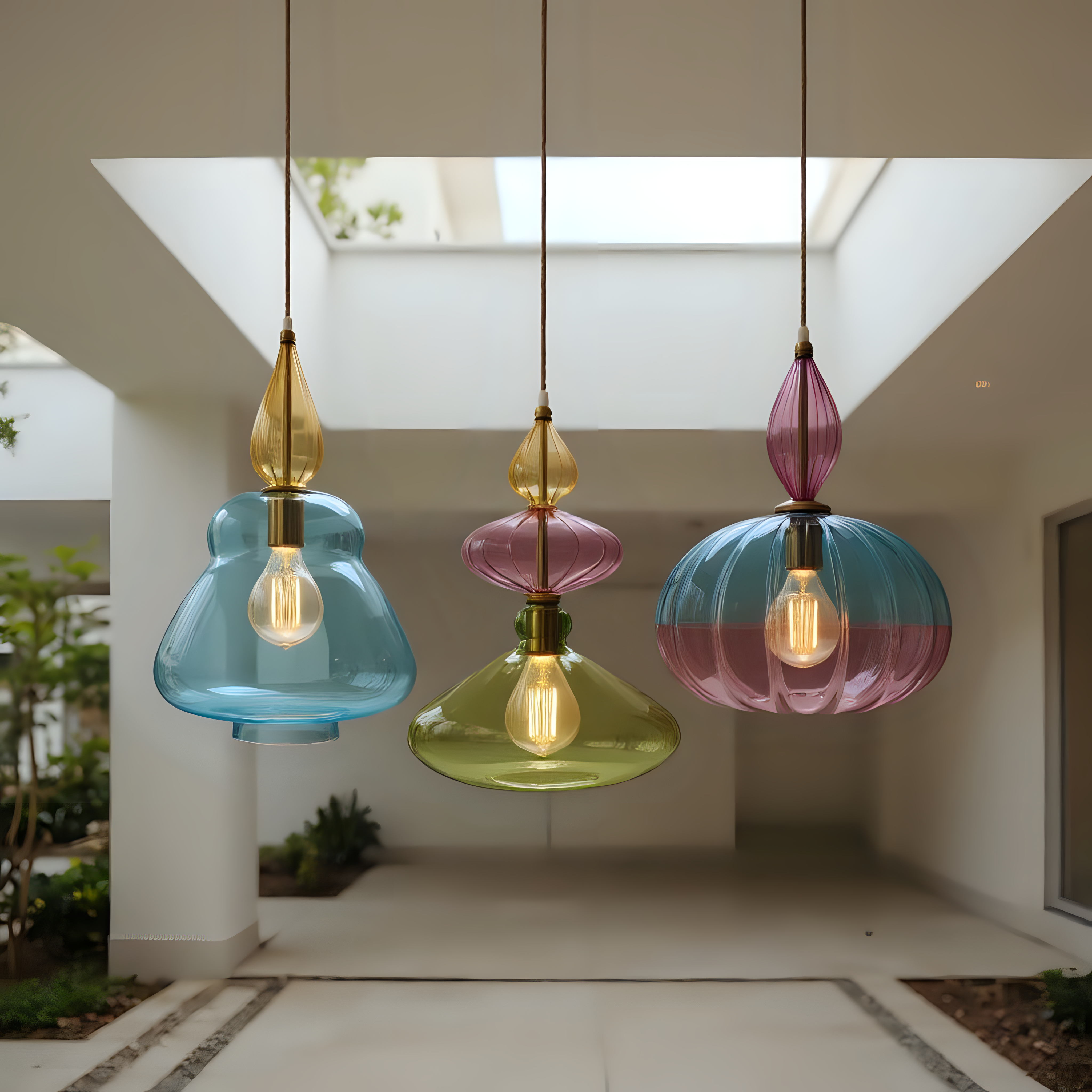 Blown Glass Pendant Lights Set