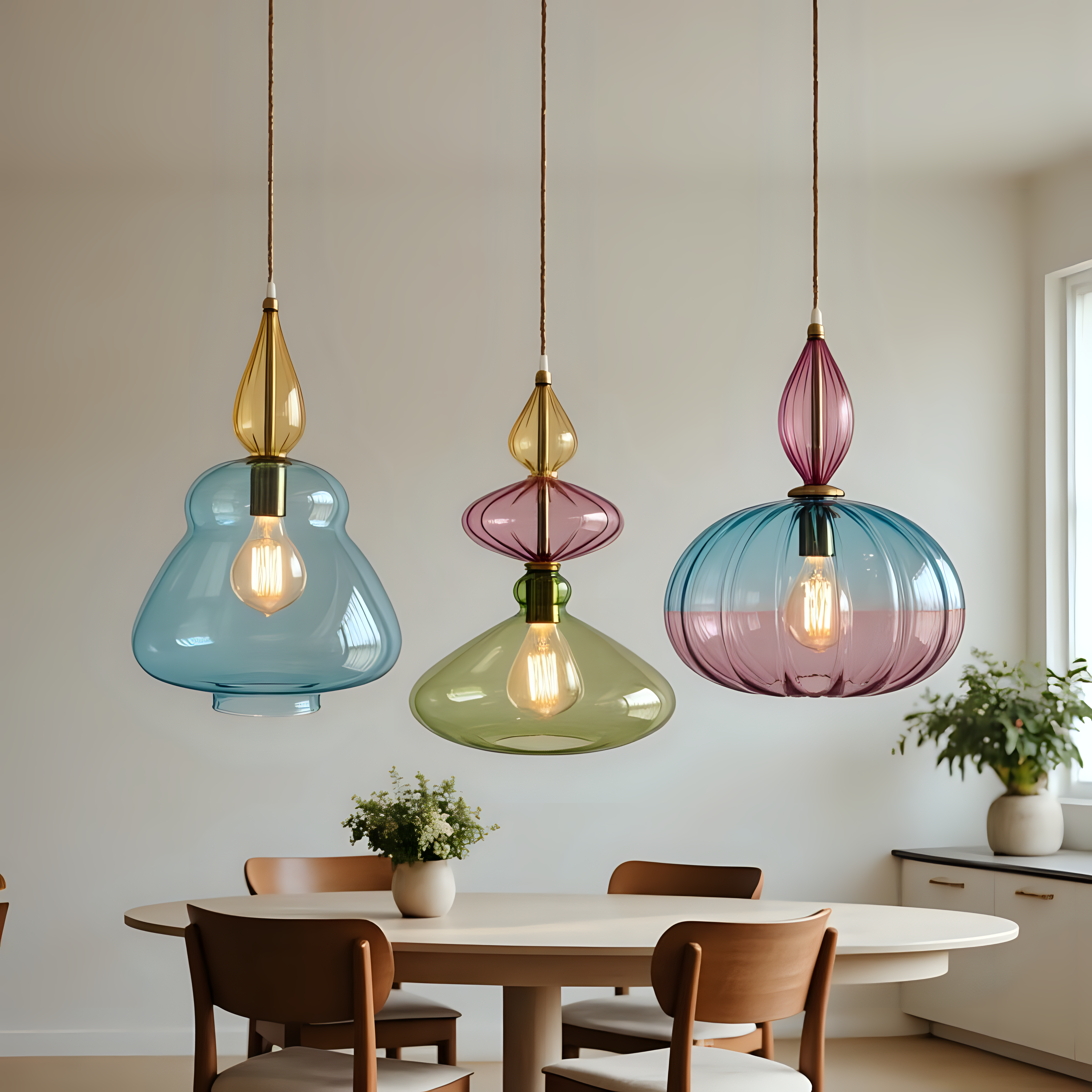 Blown Glass Pendant Lights Set