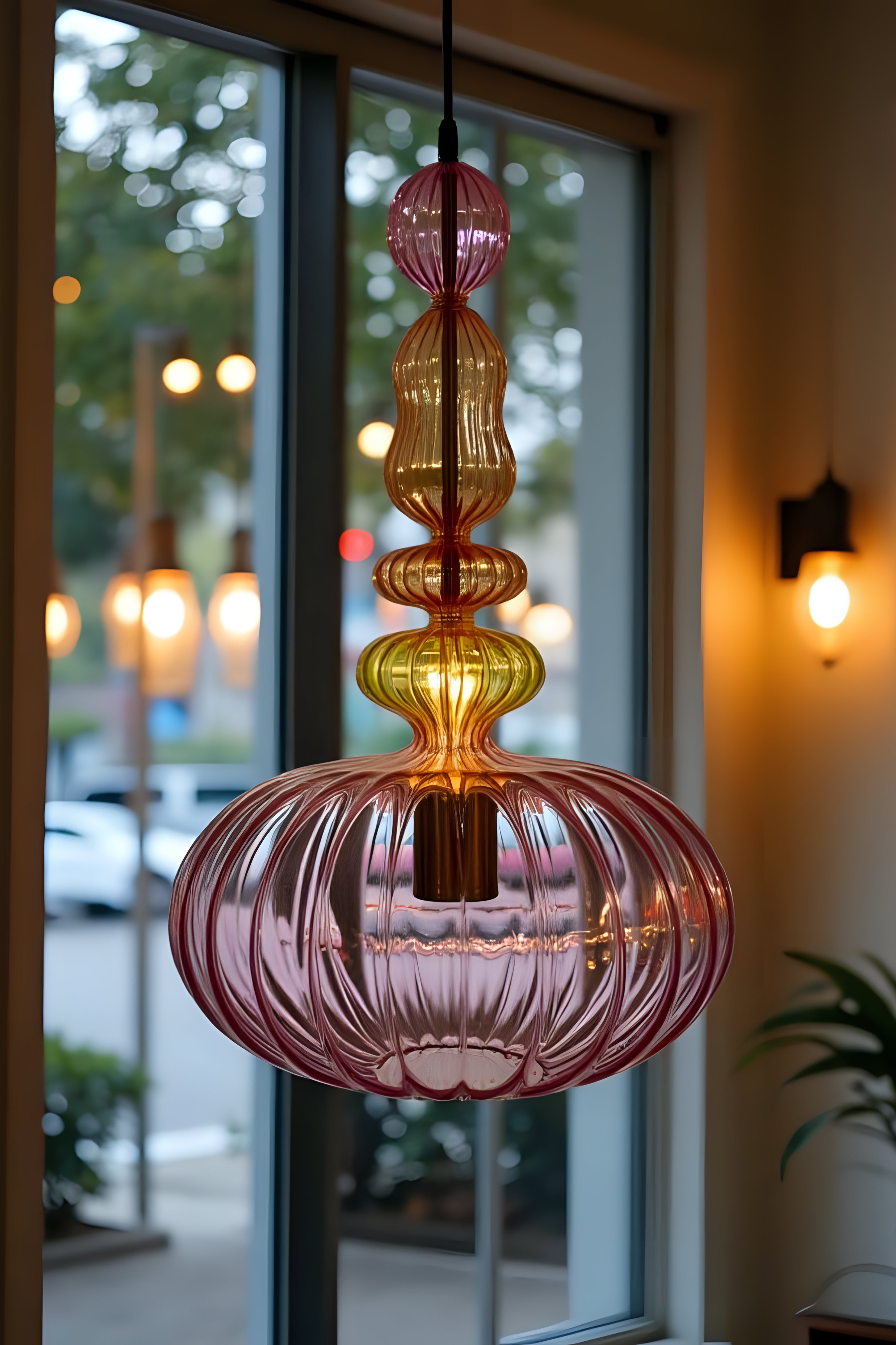 Pink Blown Glass Pendant Light