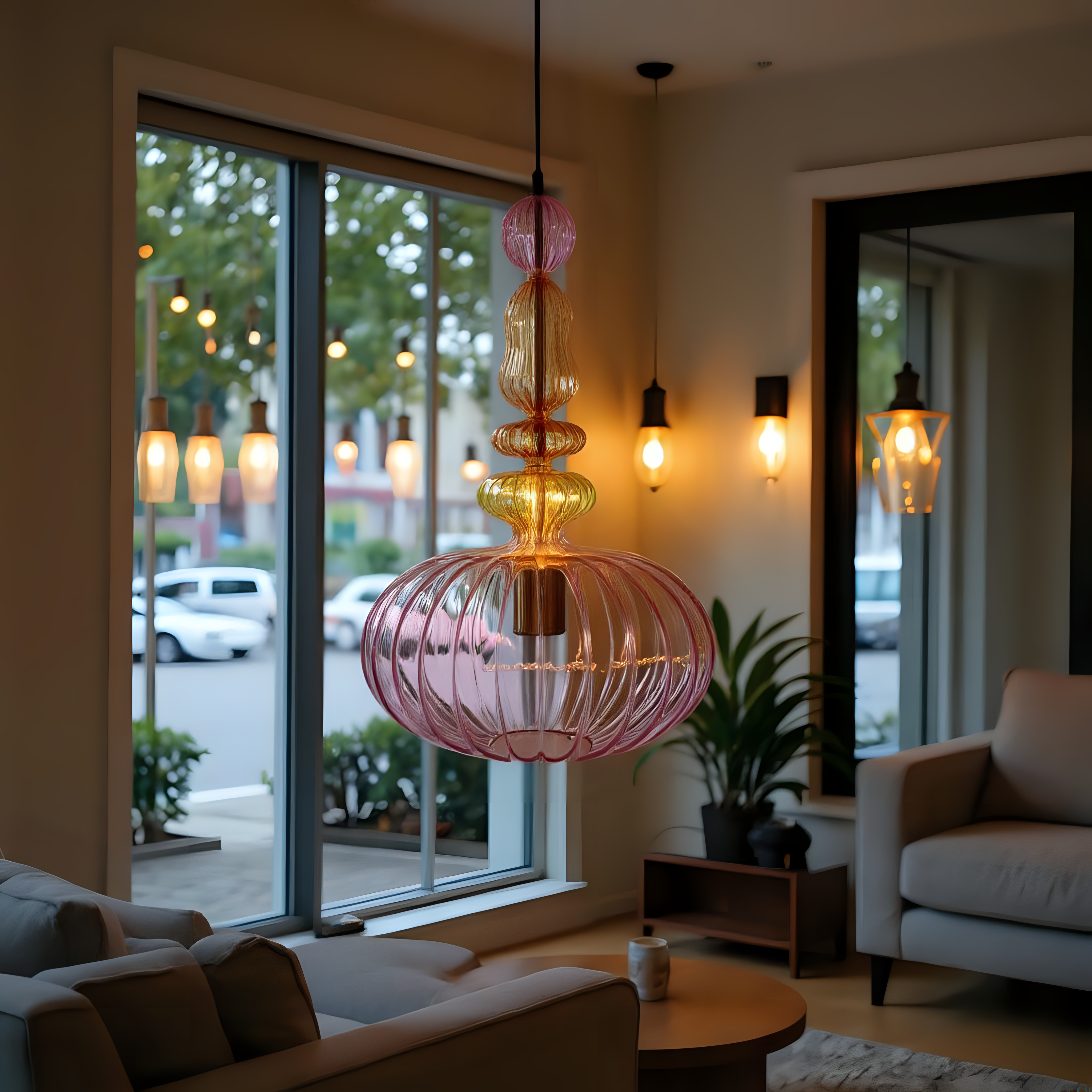 Pink Blown Glass Pendant Light