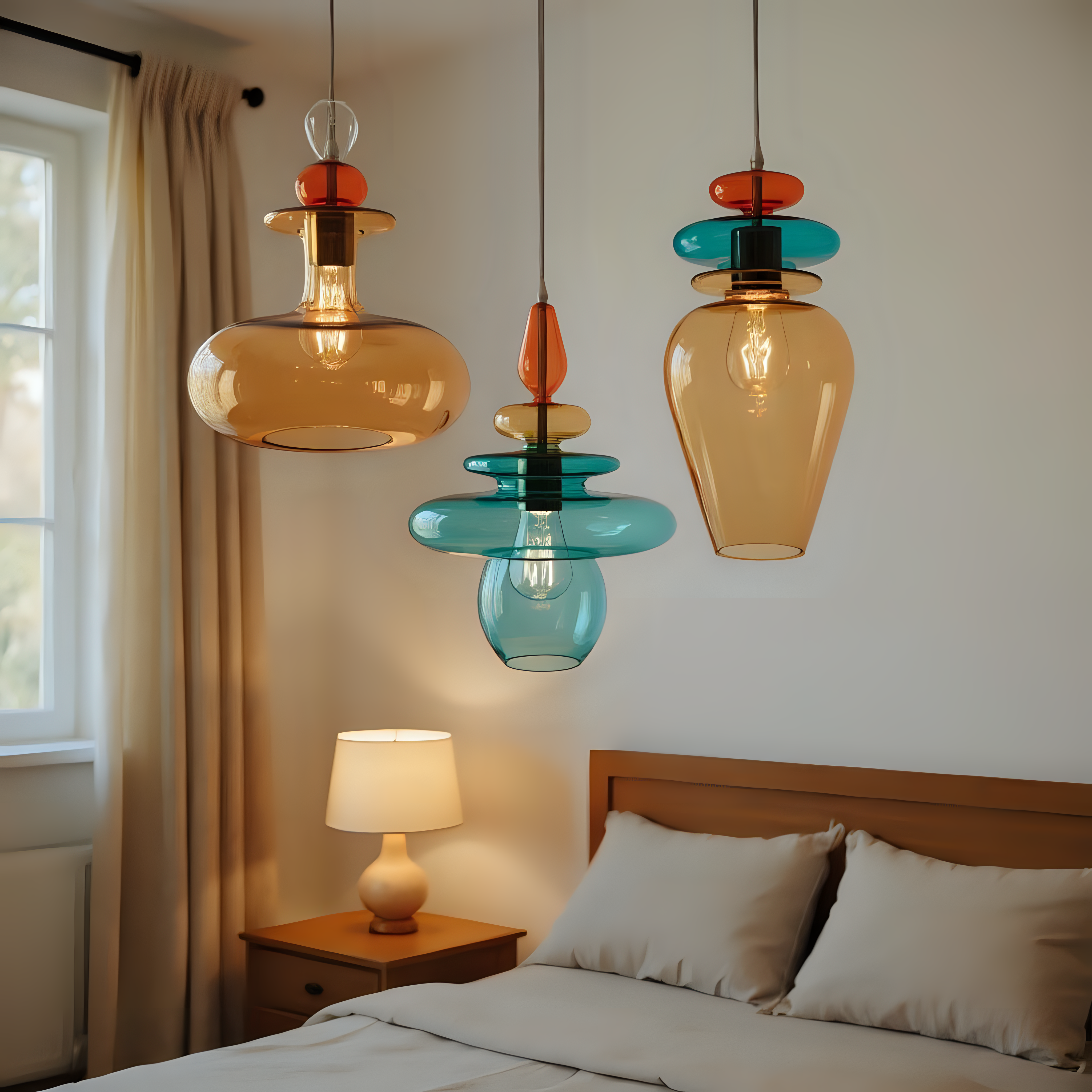 Colorful Blown Glass Pendant Light Set