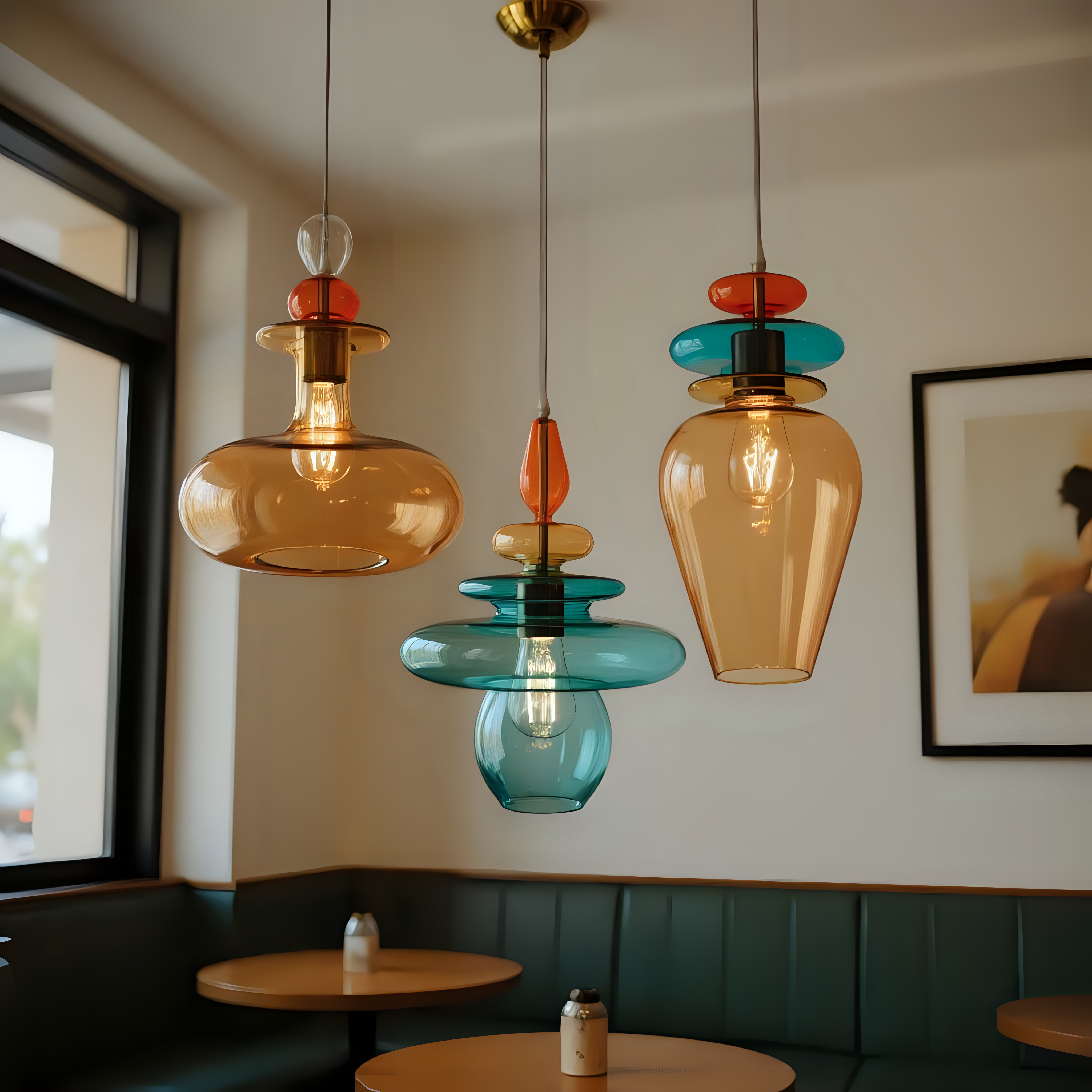 Colorful Blown Glass Pendant Light Set