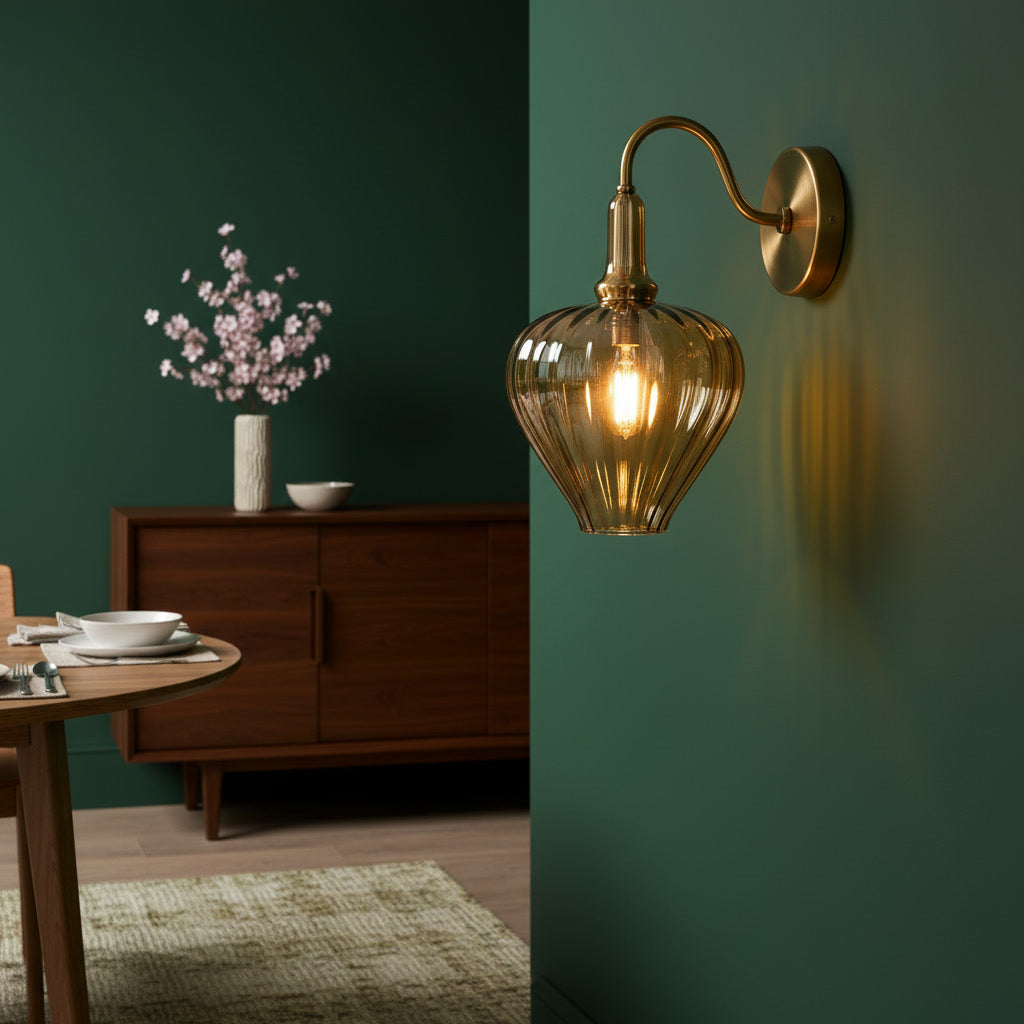 Amber Ribbed Glass Wall Sconce