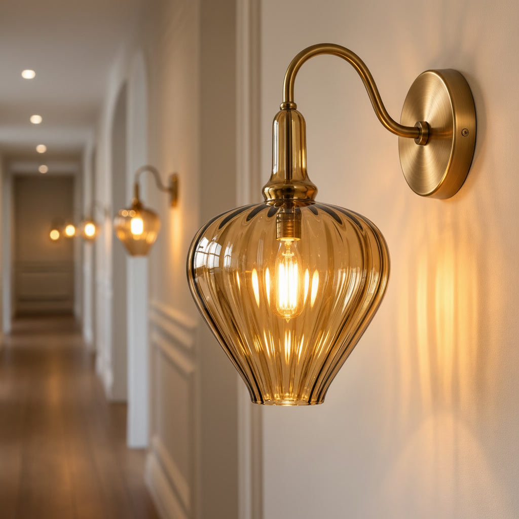 Amber Ribbed Glass Wall Sconce