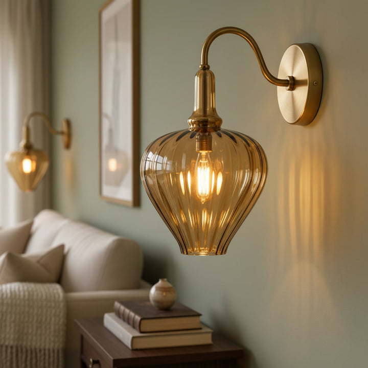 Amber Ribbed Glass Wall Sconce