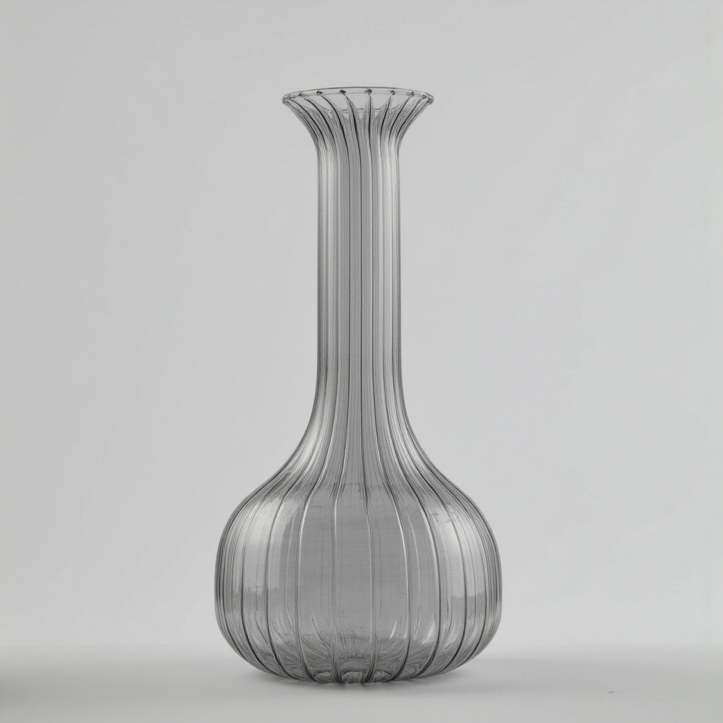 Hand Blown Ribbed Glass Vase – Tall Flower Vase