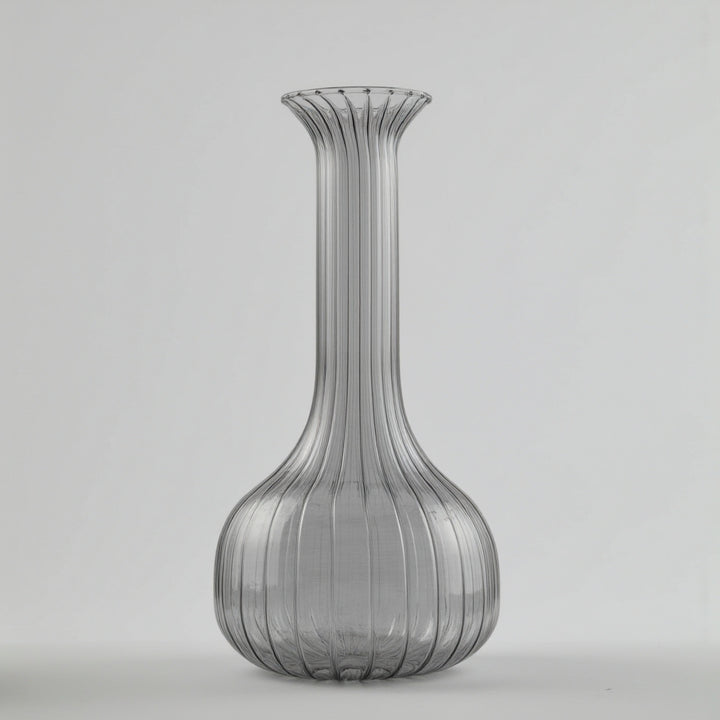 Hand Blown Ribbed Glass Vase – Tall Flower Vase