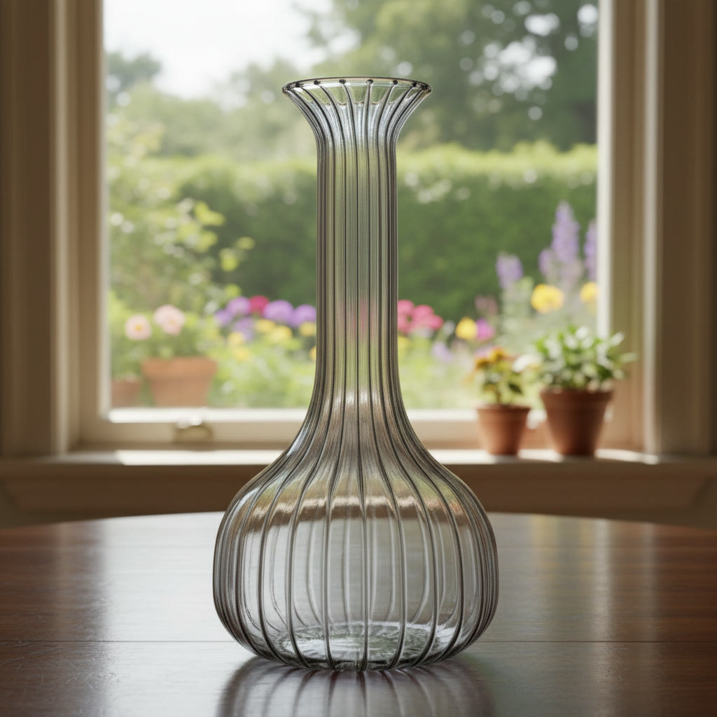 Hand Blown Ribbed Glass Vase – Tall Flower Vase
