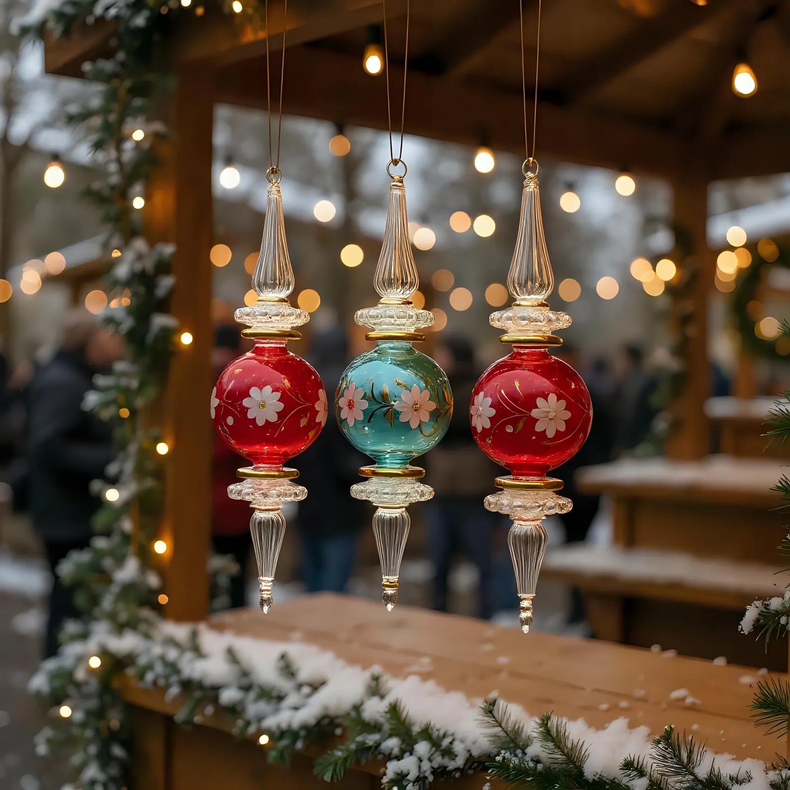 Set of 3 Hand Blown Glass Christmas