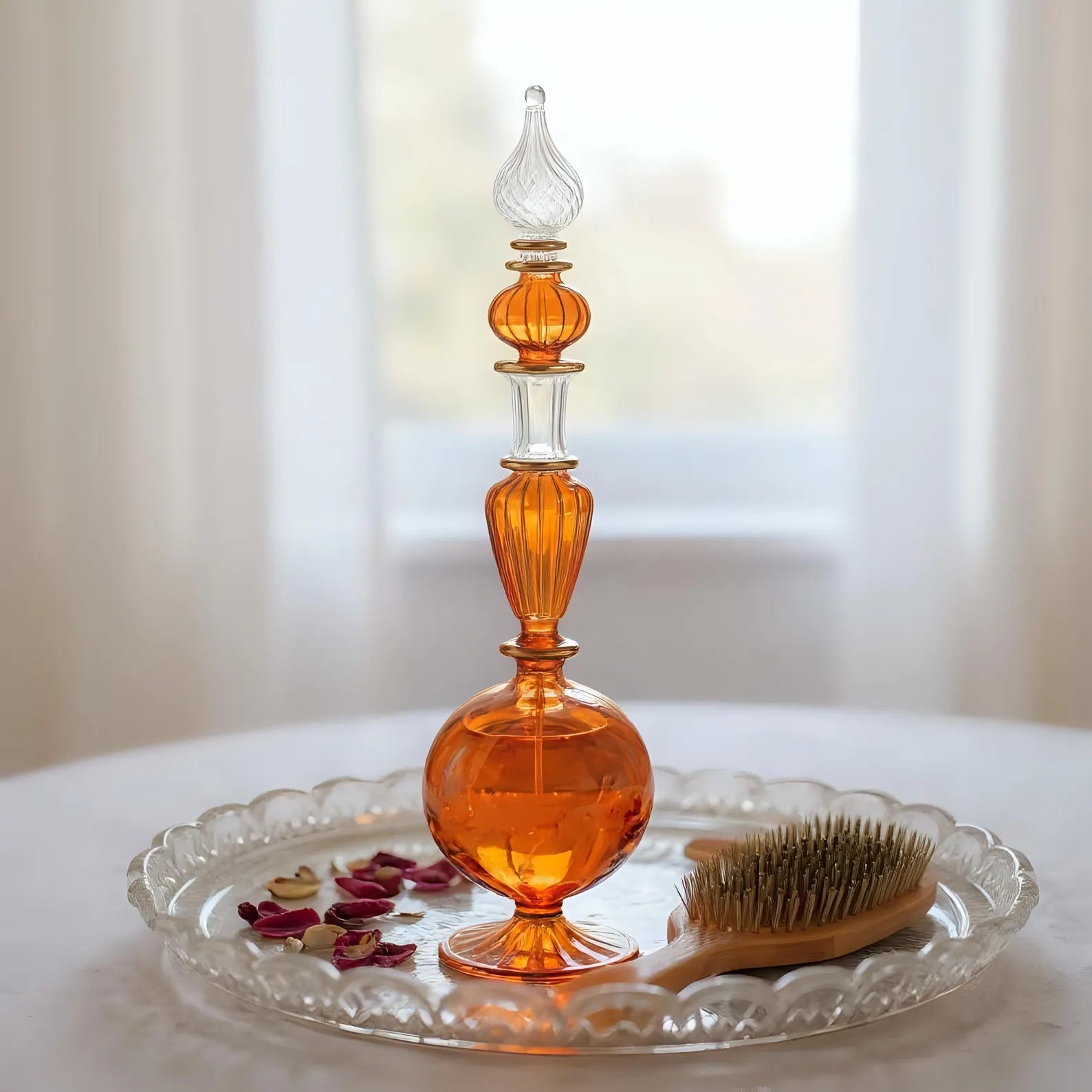 Hand Blown Glass Perfume Bottle: Egyptian Decor, 14k Gold Detail