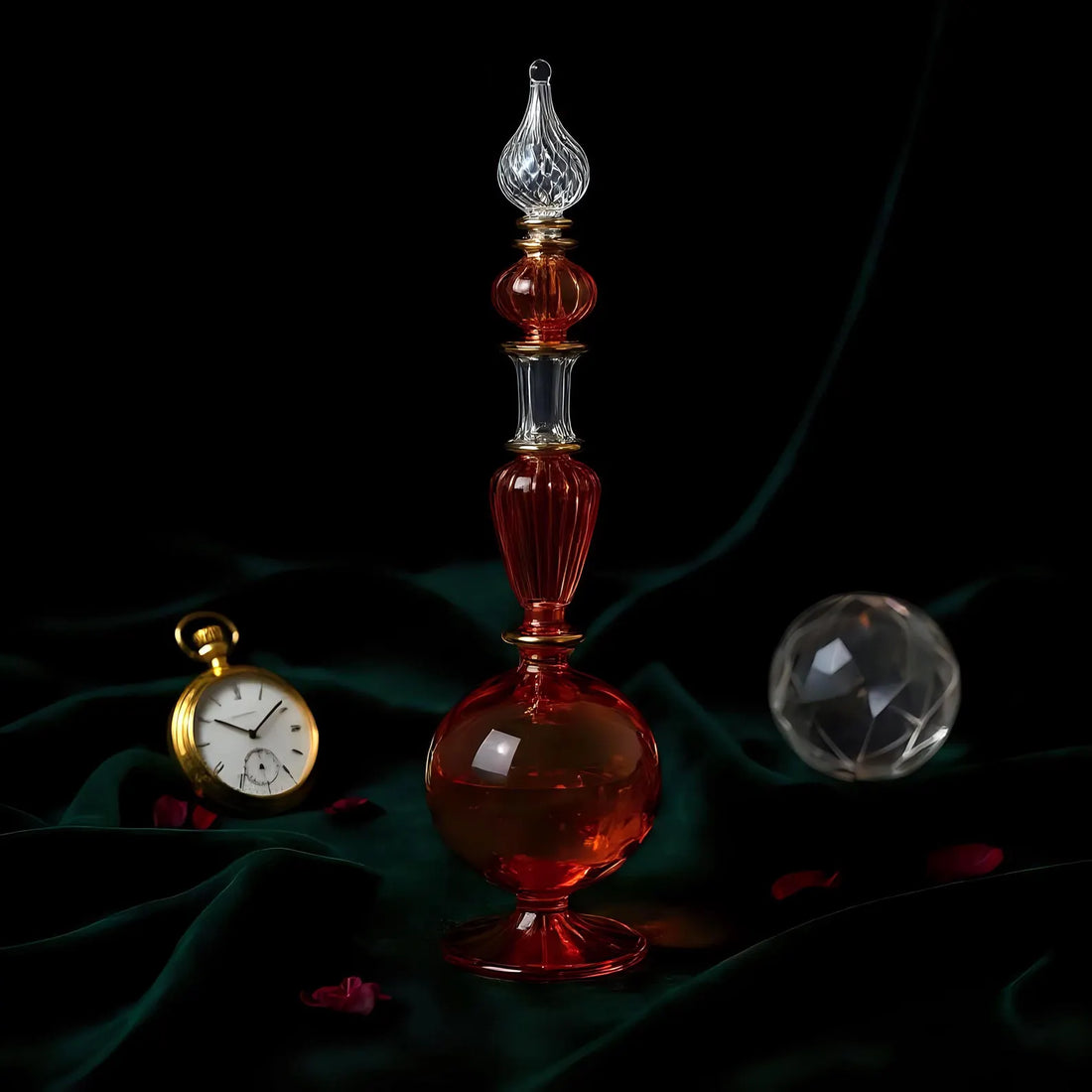 Hand Blown Glass Perfume Bottle: Egyptian Decor, 14k Gold Detail