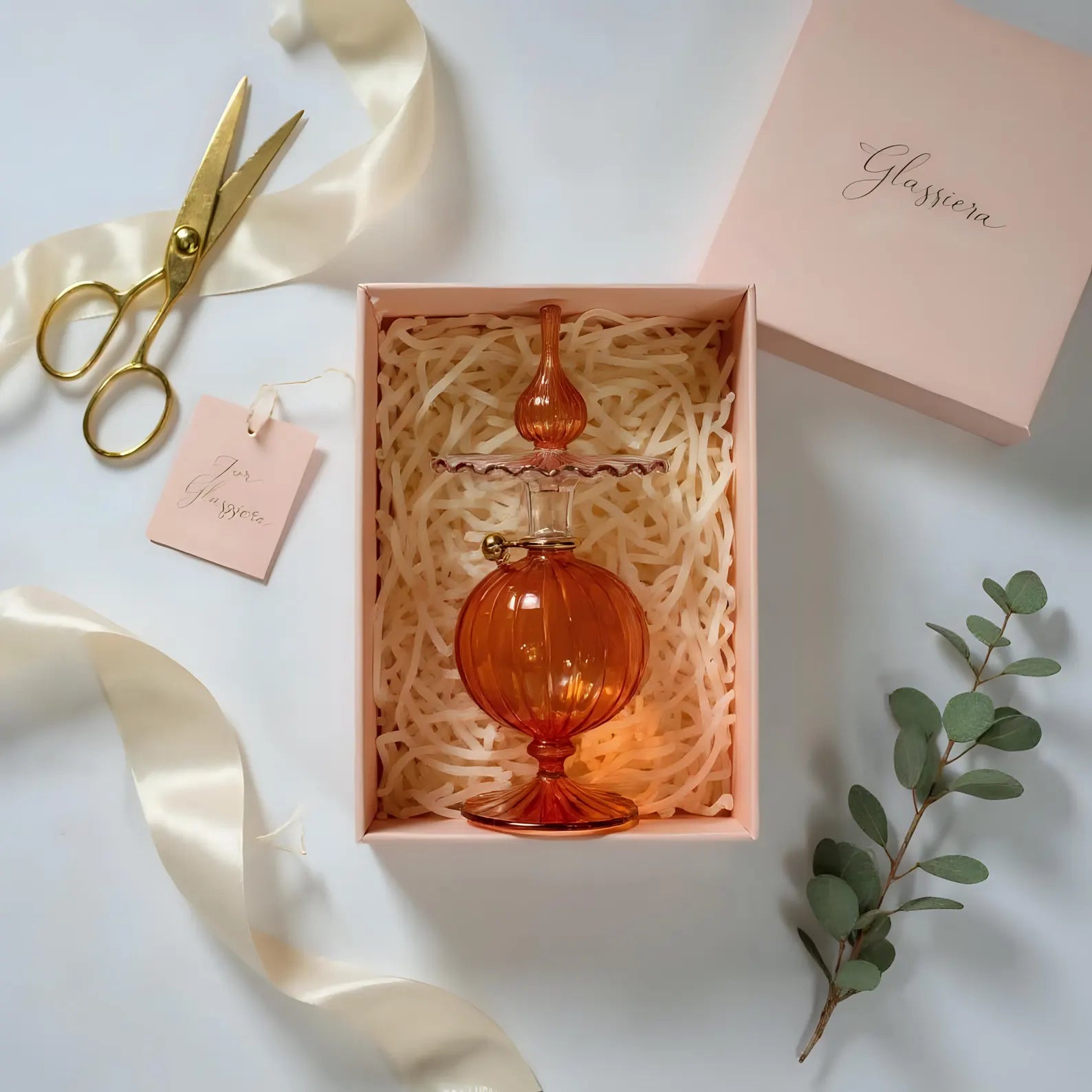 Hand Blown Glass Perfume Bottle: Personalized 14k Gold