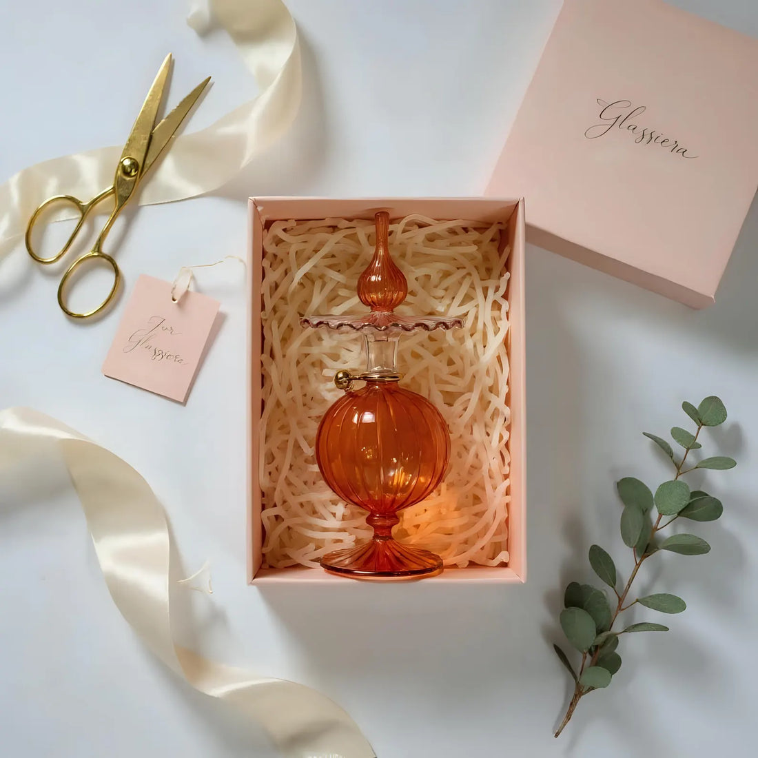 Hand Blown Glass Perfume Bottle: Personalized 14k Gold