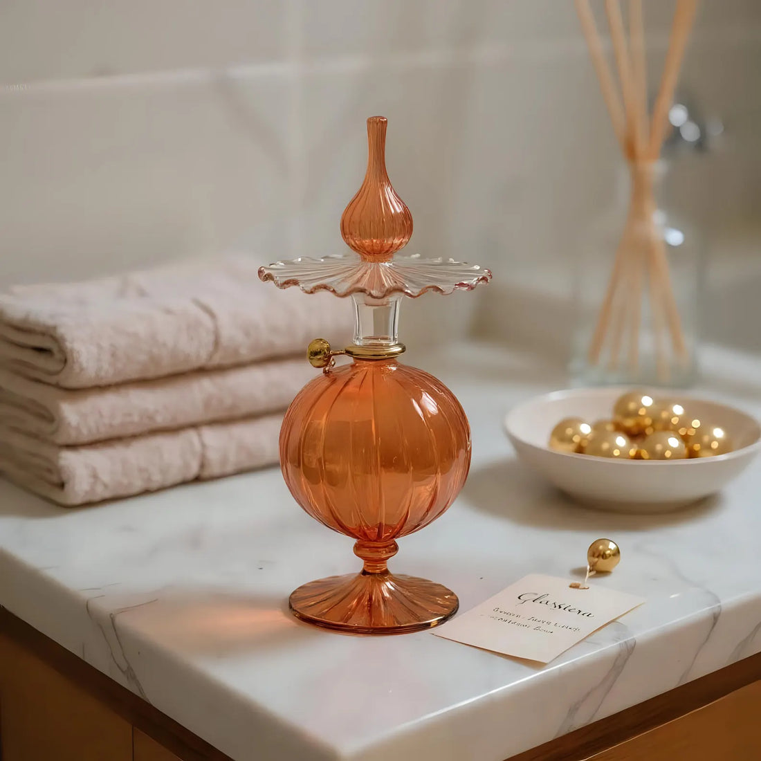 Hand Blown Glass Perfume Bottle: Personalized 14k Gold