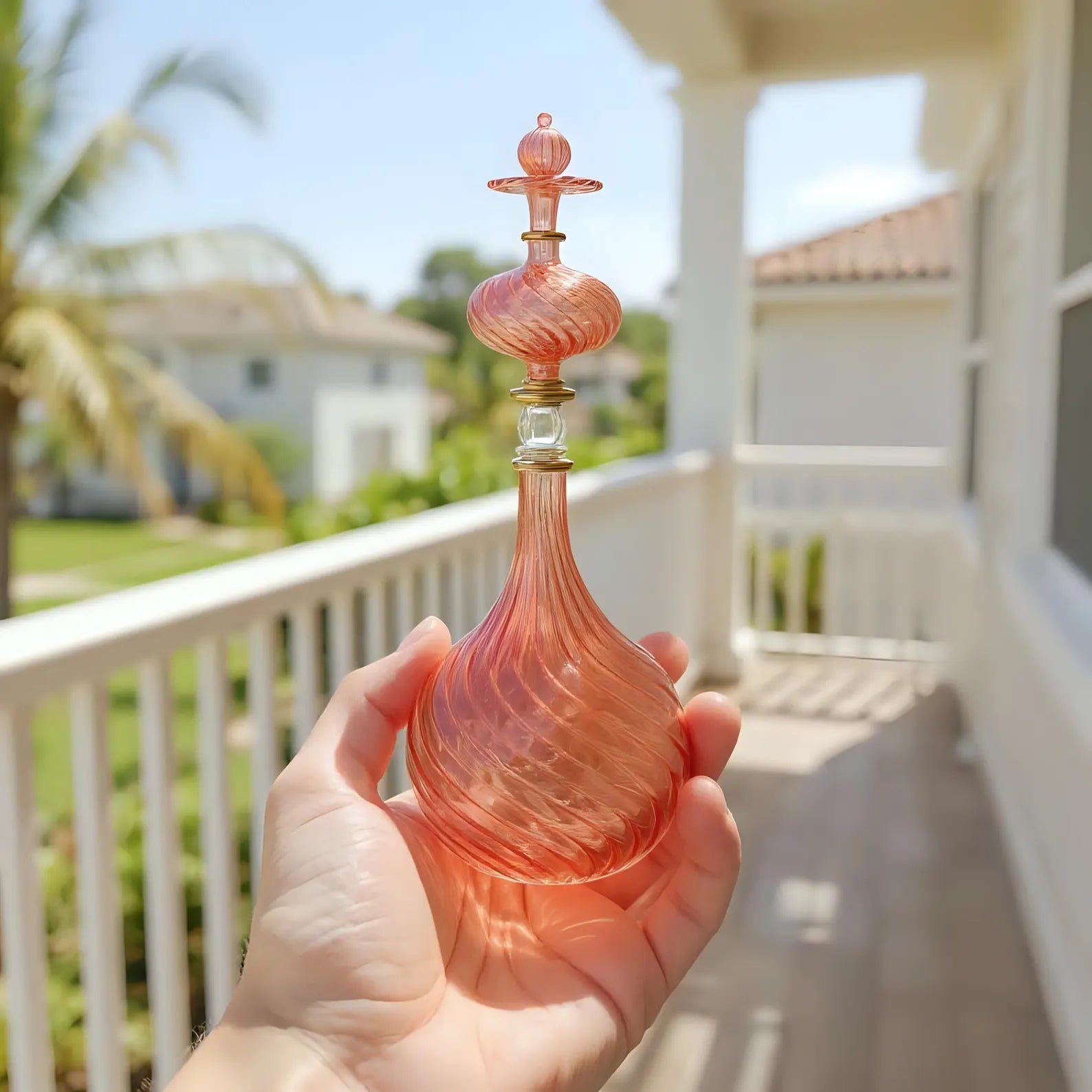 Pink Hand Blown Glass Perfume Bottle