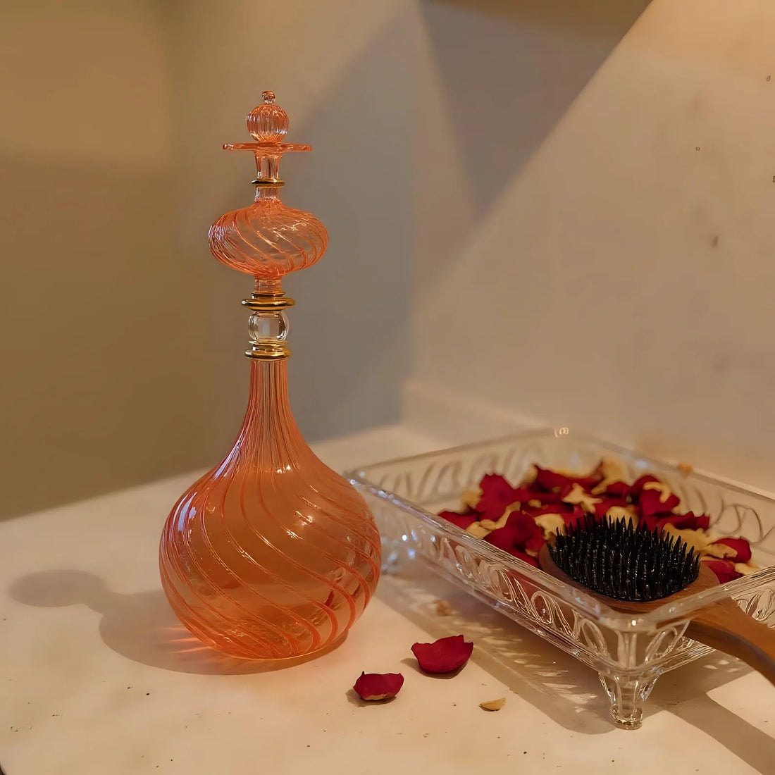 Pink Hand Blown Glass Perfume Bottle