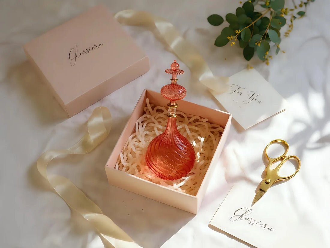 Pink Hand Blown Glass Perfume Bottle