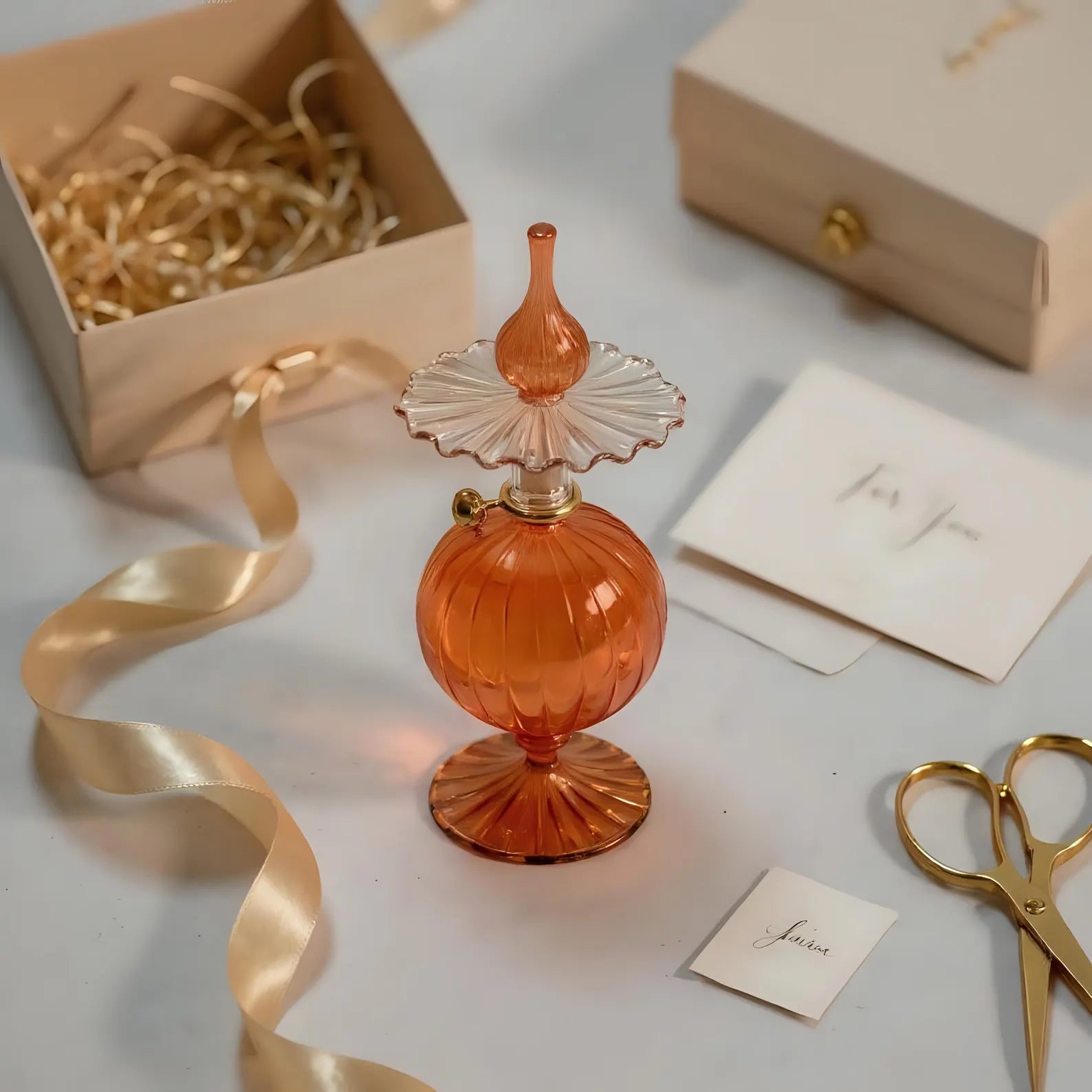 Hand Blown Glass Perfume Bottle: Personalized 14k Gold