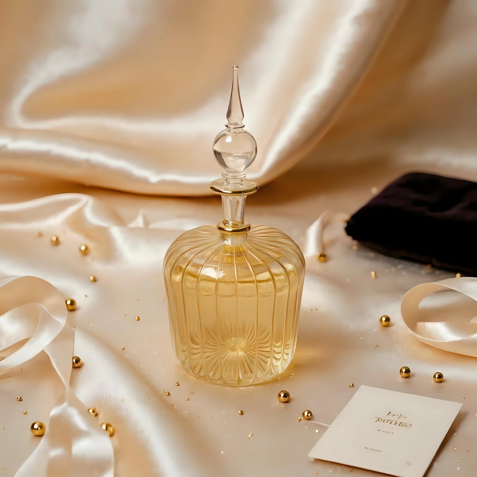 Hand Blown Glass Perfume Bottle: 14k Gold Accents, Elegant Home Decor