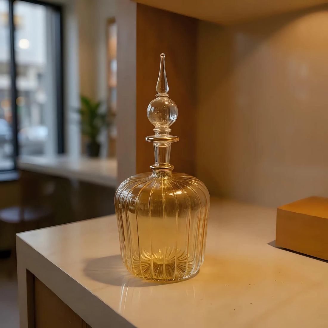 Hand Blown Glass Perfume Bottle: 14k Gold Accents, Elegant Home Decor
