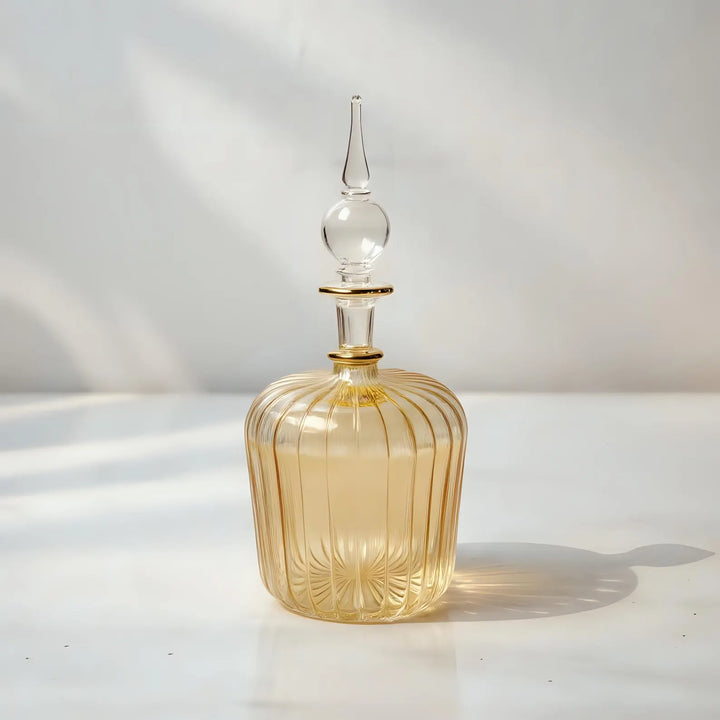 Hand Blown Glass Perfume Bottle: 14k Gold Accents, Elegant Home Decor