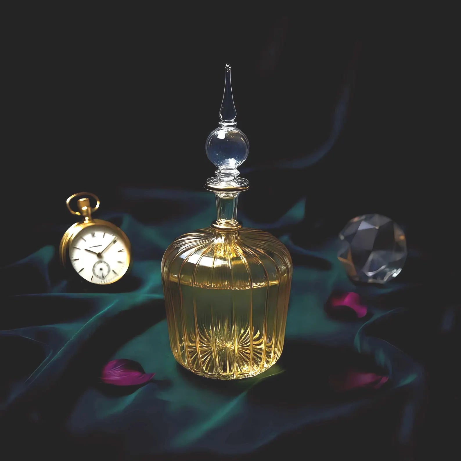 Hand Blown Glass Perfume Bottle: 14k Gold Accents, Elegant Home Decor