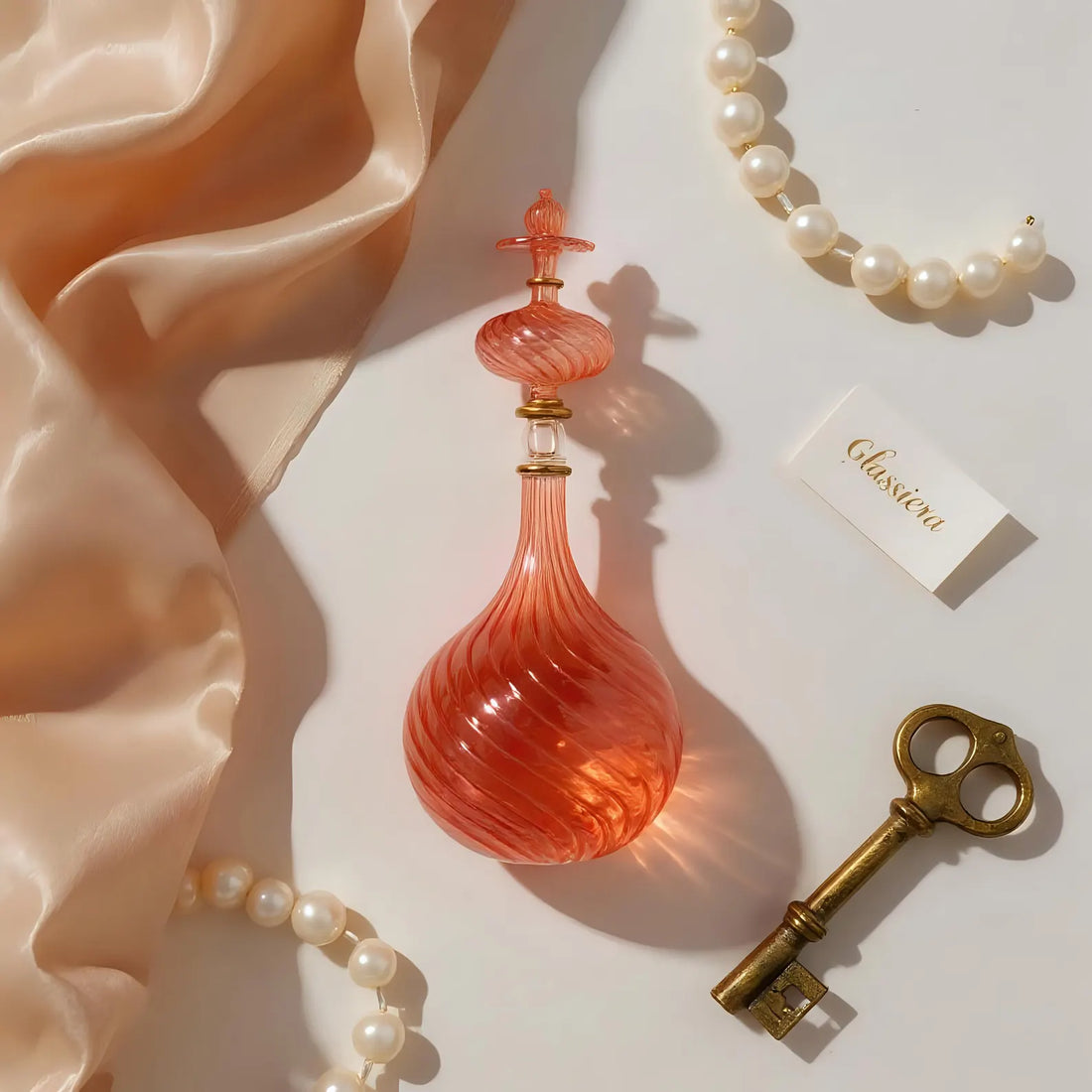 Pink Hand Blown Glass Perfume Bottle