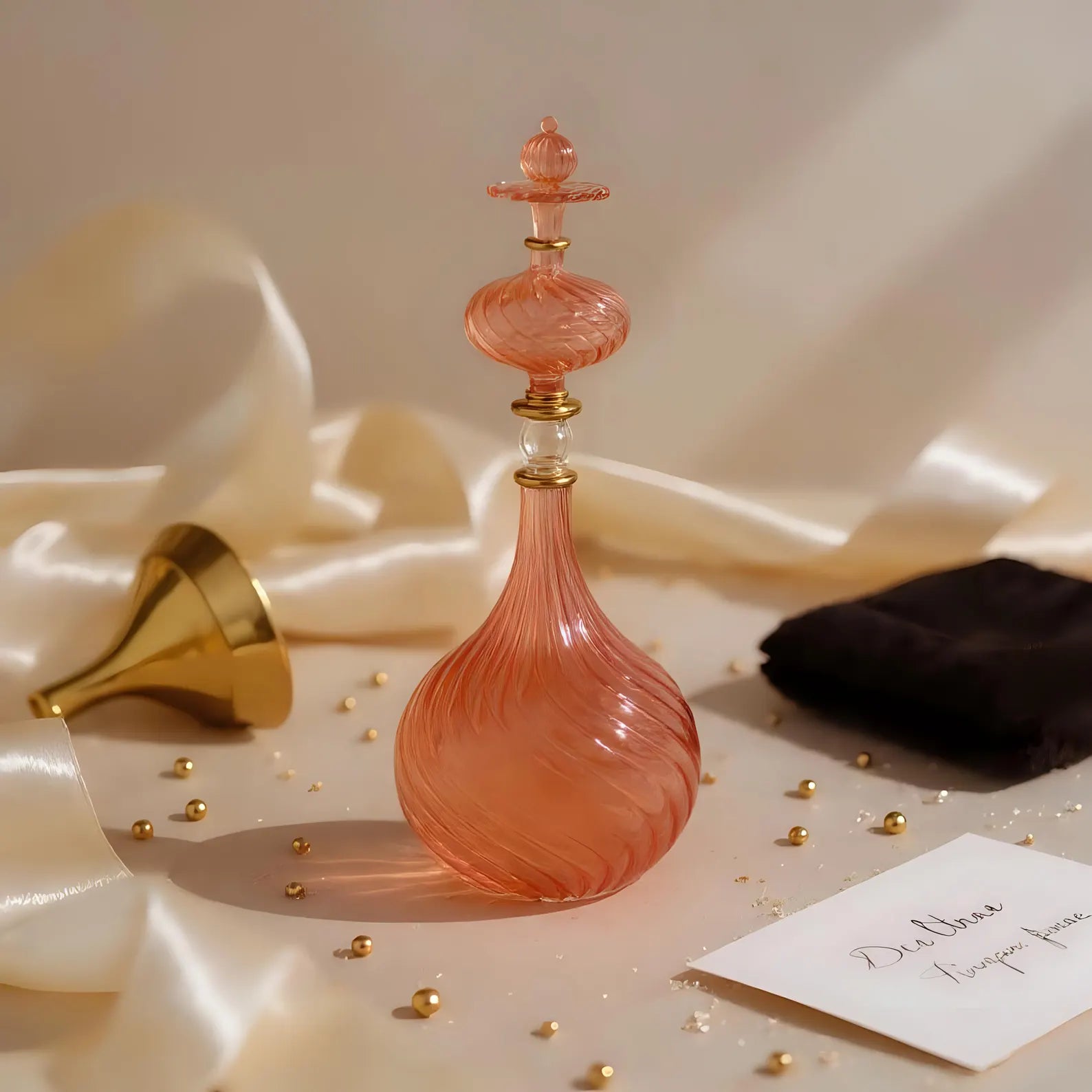 Pink Hand Blown Glass Perfume Bottle
