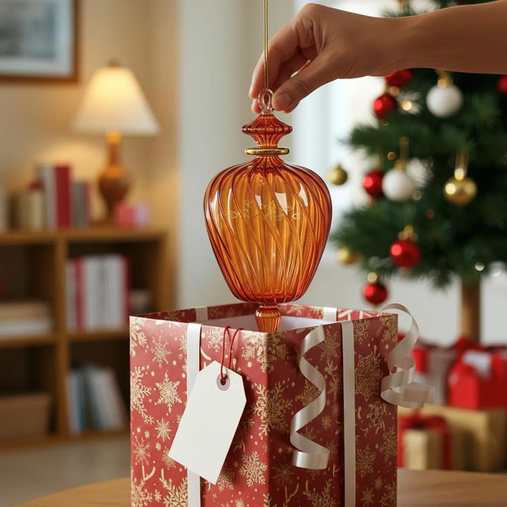 Orange Blown Glass Christmas Ornament