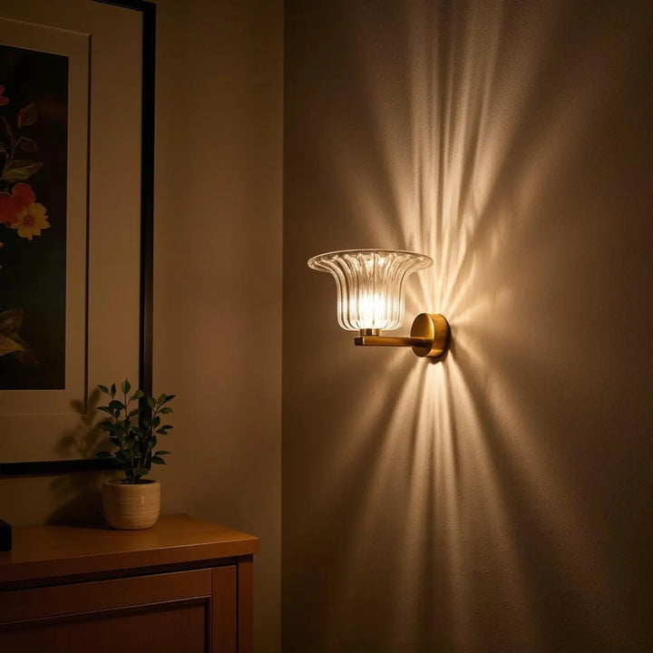 Vintage Clear Ribbed Glass Wall Scone