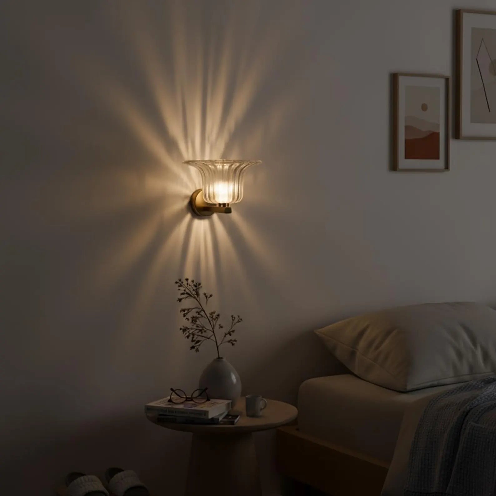 Vintage Clear Ribbed Glass Wall Scone