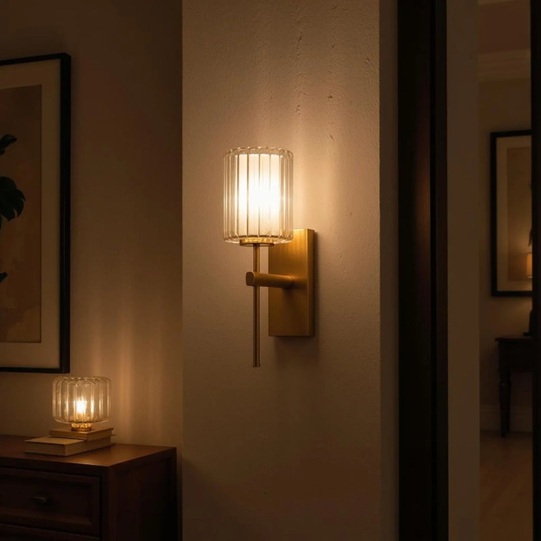 Handmade Clear Ribbed Glass Wall Sconce