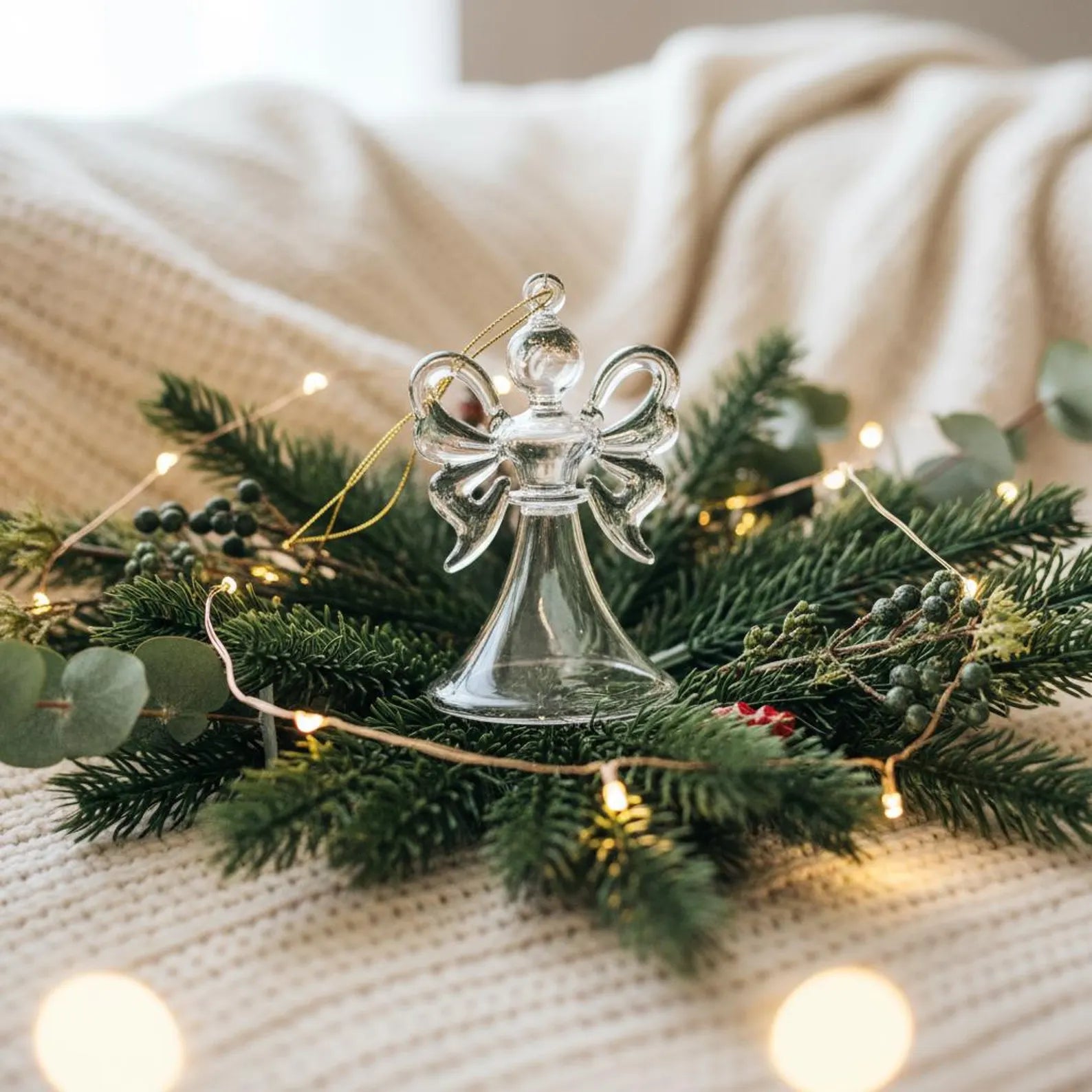 Angel Handmade Gift For Her Glass Christmas Ornament with 14k Gold