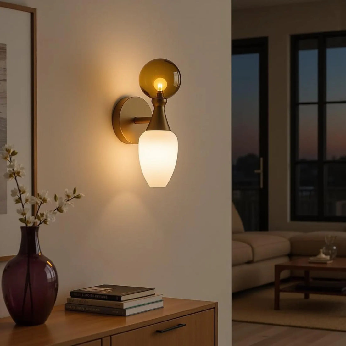 Handmade Amber and Frosted Glass Wall Sconce