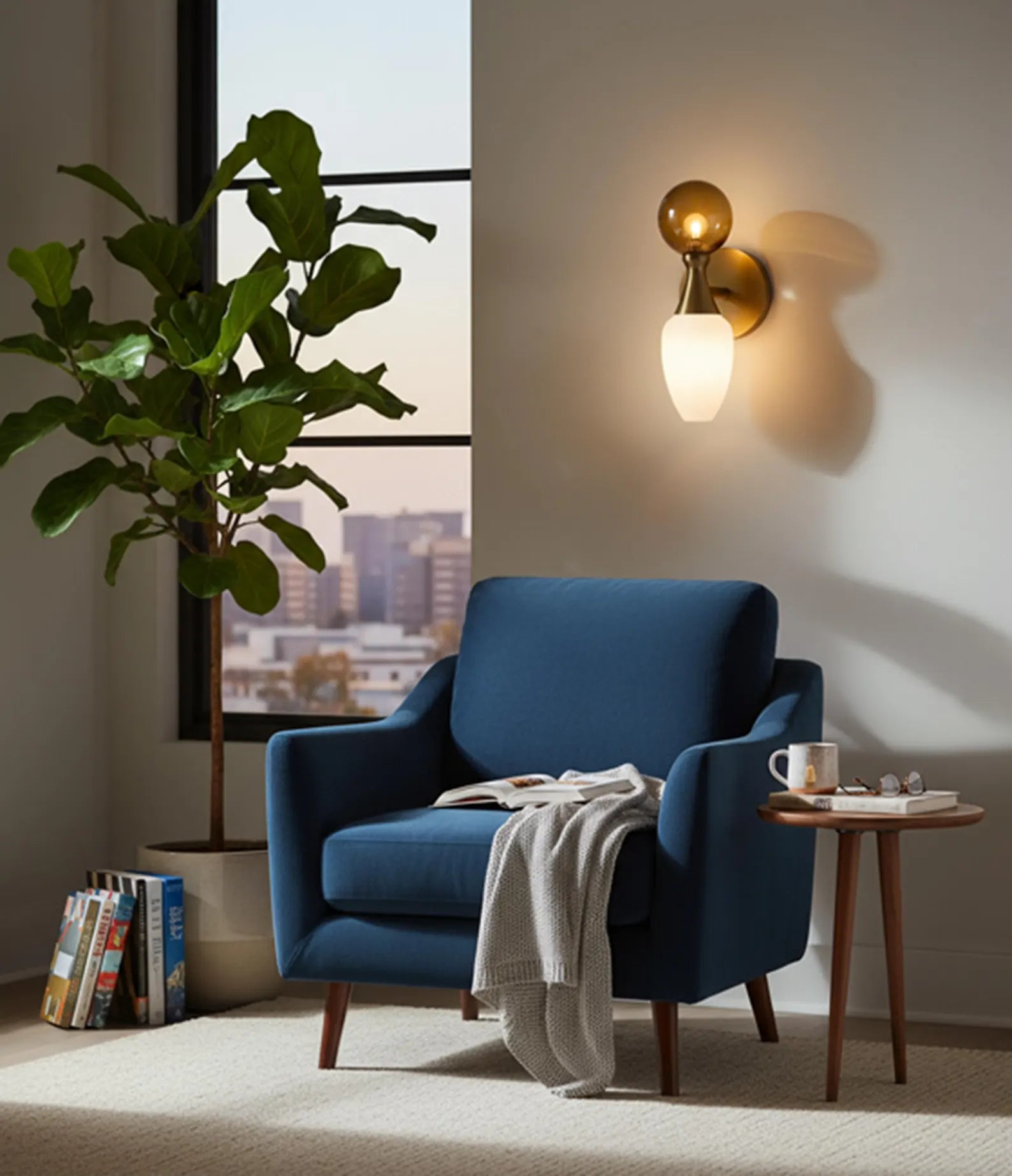 Handmade Amber and Frosted Glass Wall Sconce