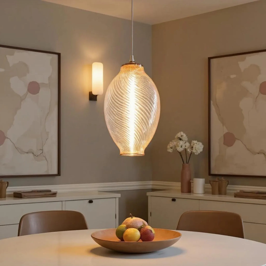 Amber Ribbed Glass Pendant Light