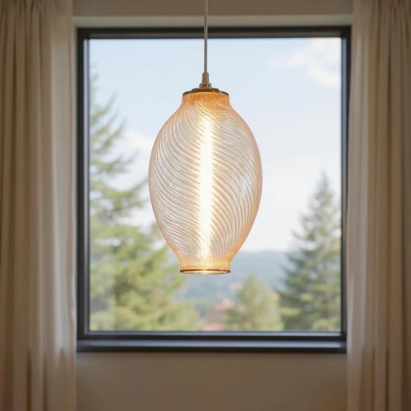 Amber Ribbed Glass Pendant Light