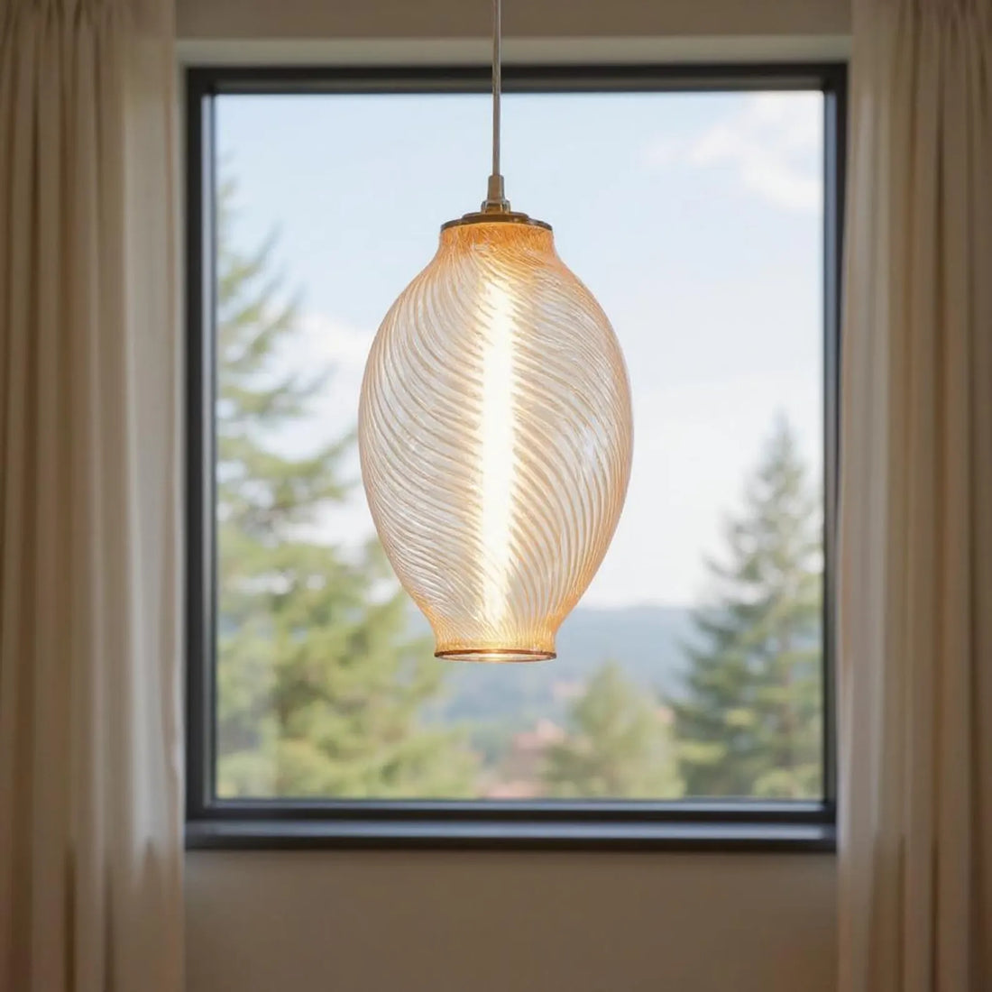 Amber Ribbed Glass Pendant Light