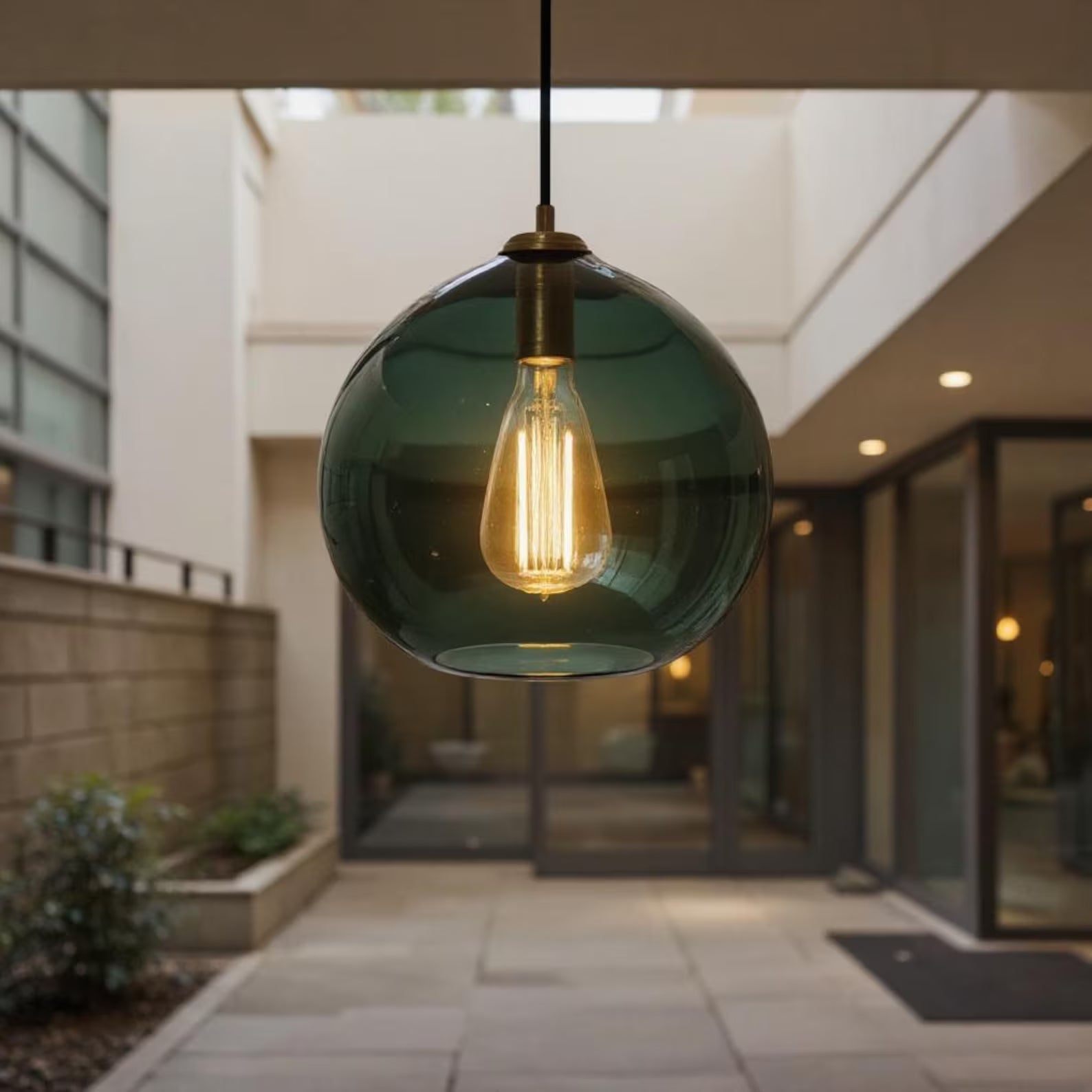 Deep Green Globe Glass Pendant Light