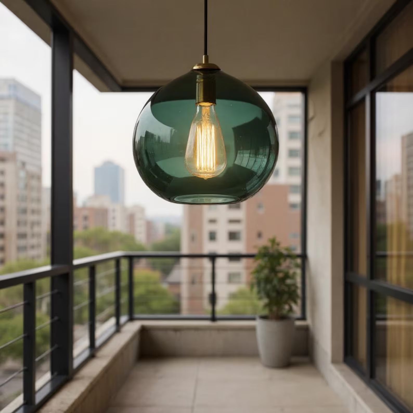 Deep Green Globe Glass Pendant Light