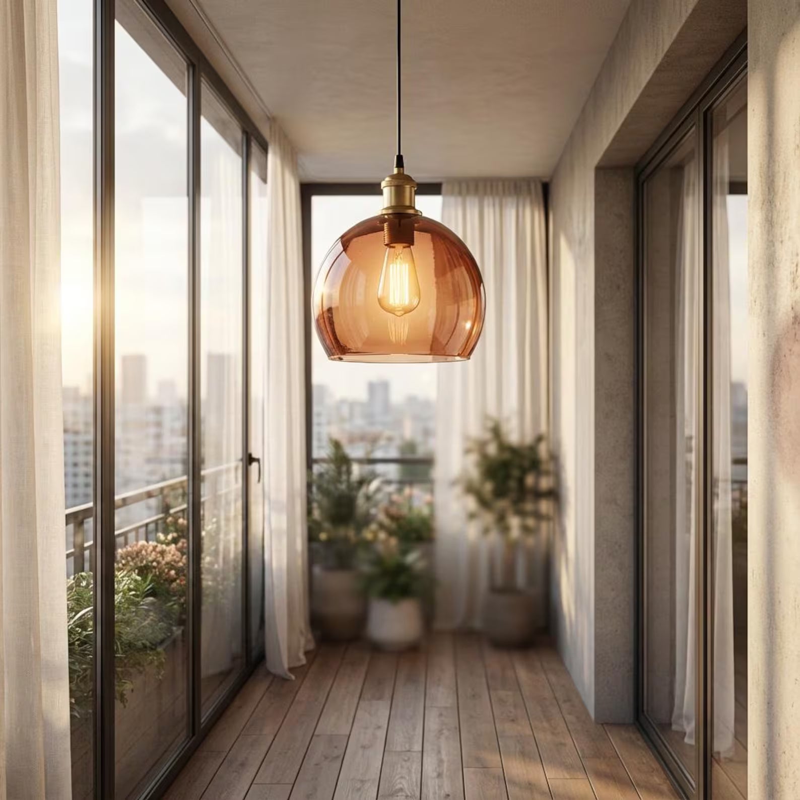 Customizable Amber Glass Dome Pendant Light