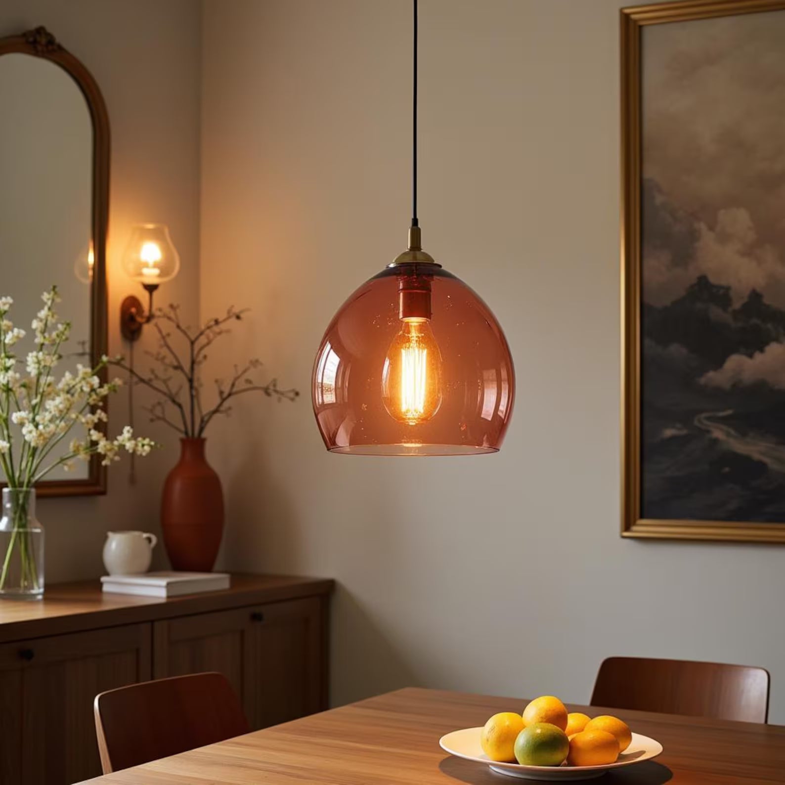 Customizable Amber Glass Dome Pendant Light